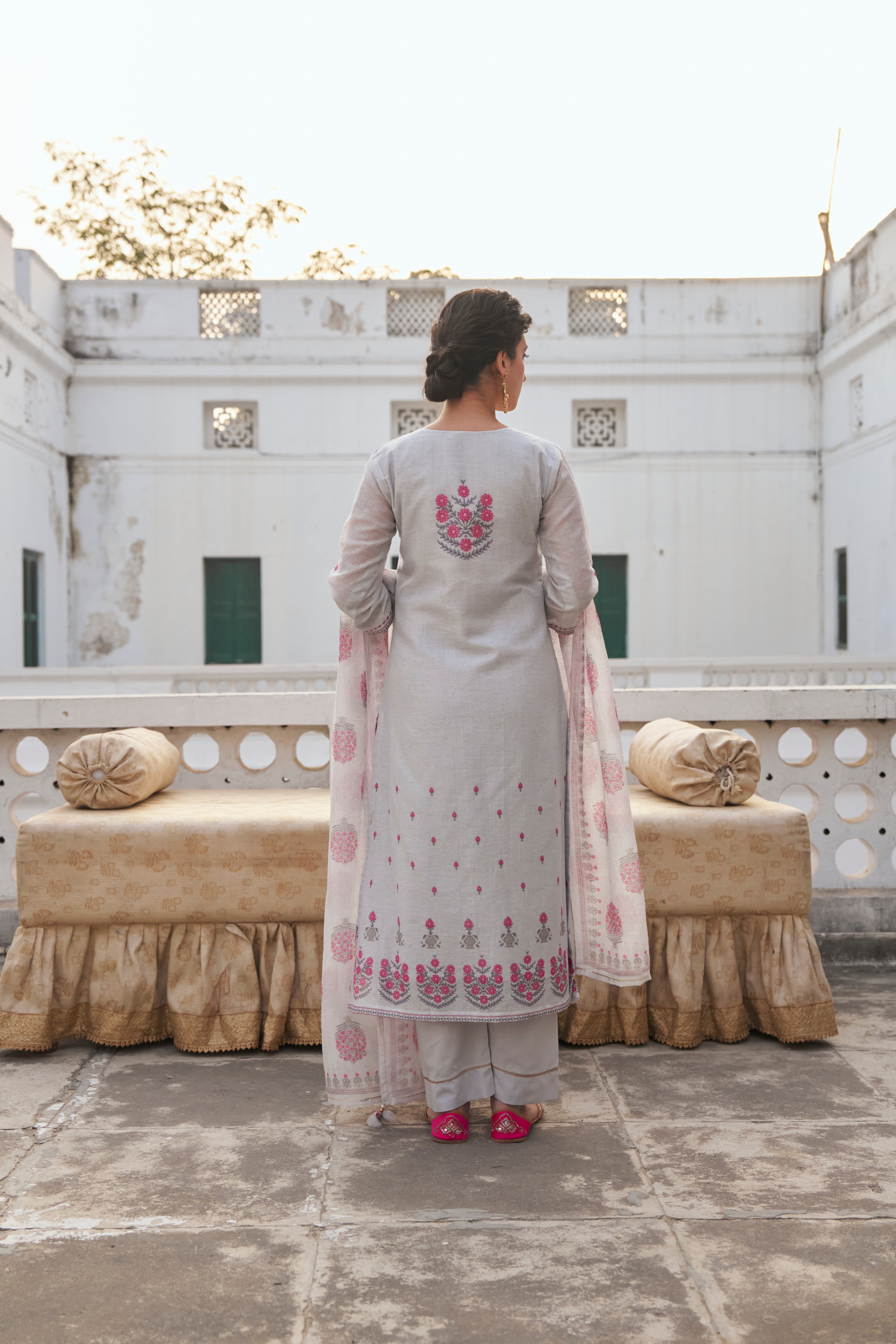 GREY  LINEN KURTA SET