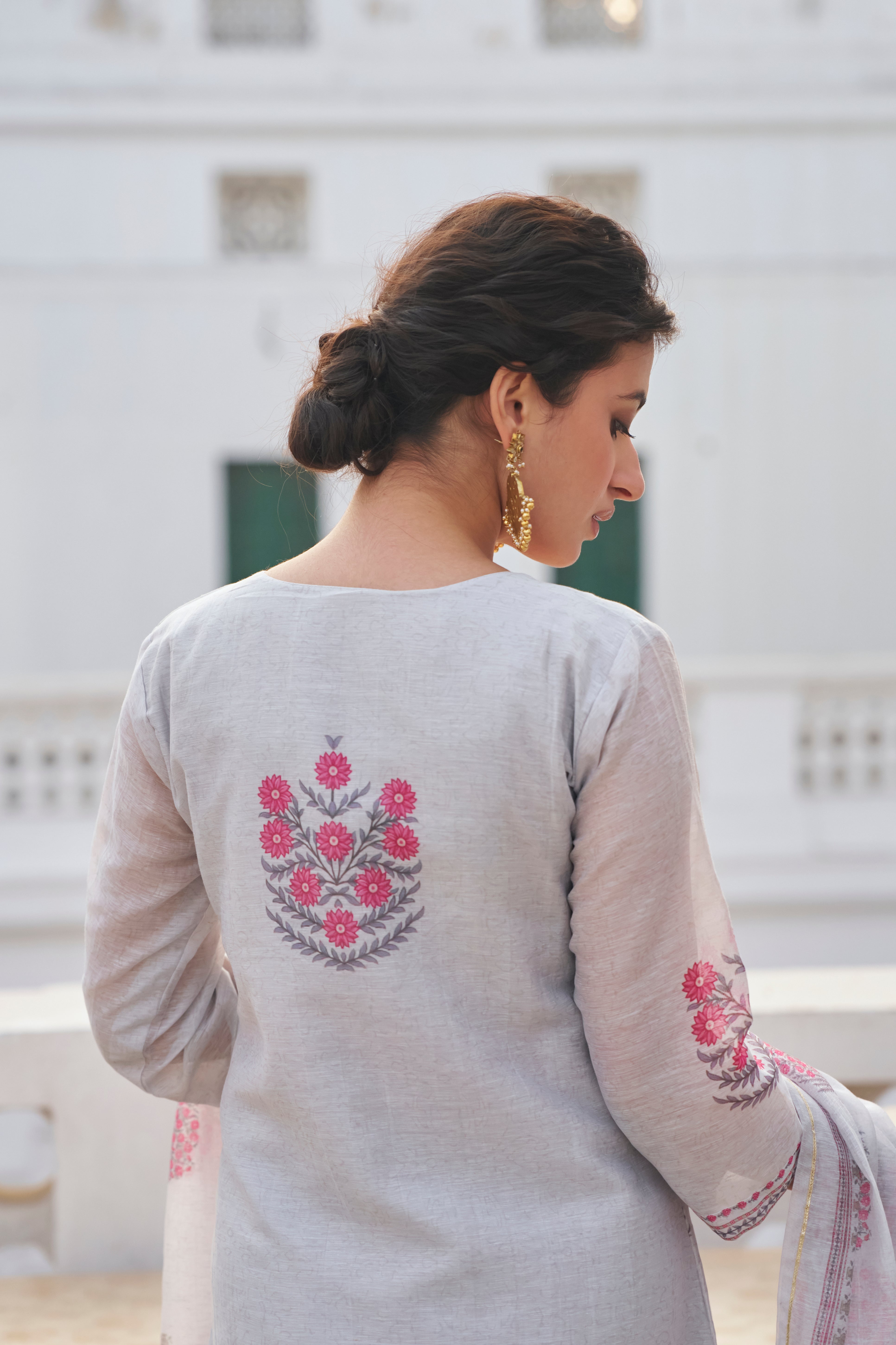 GREY  LINEN KURTA SET