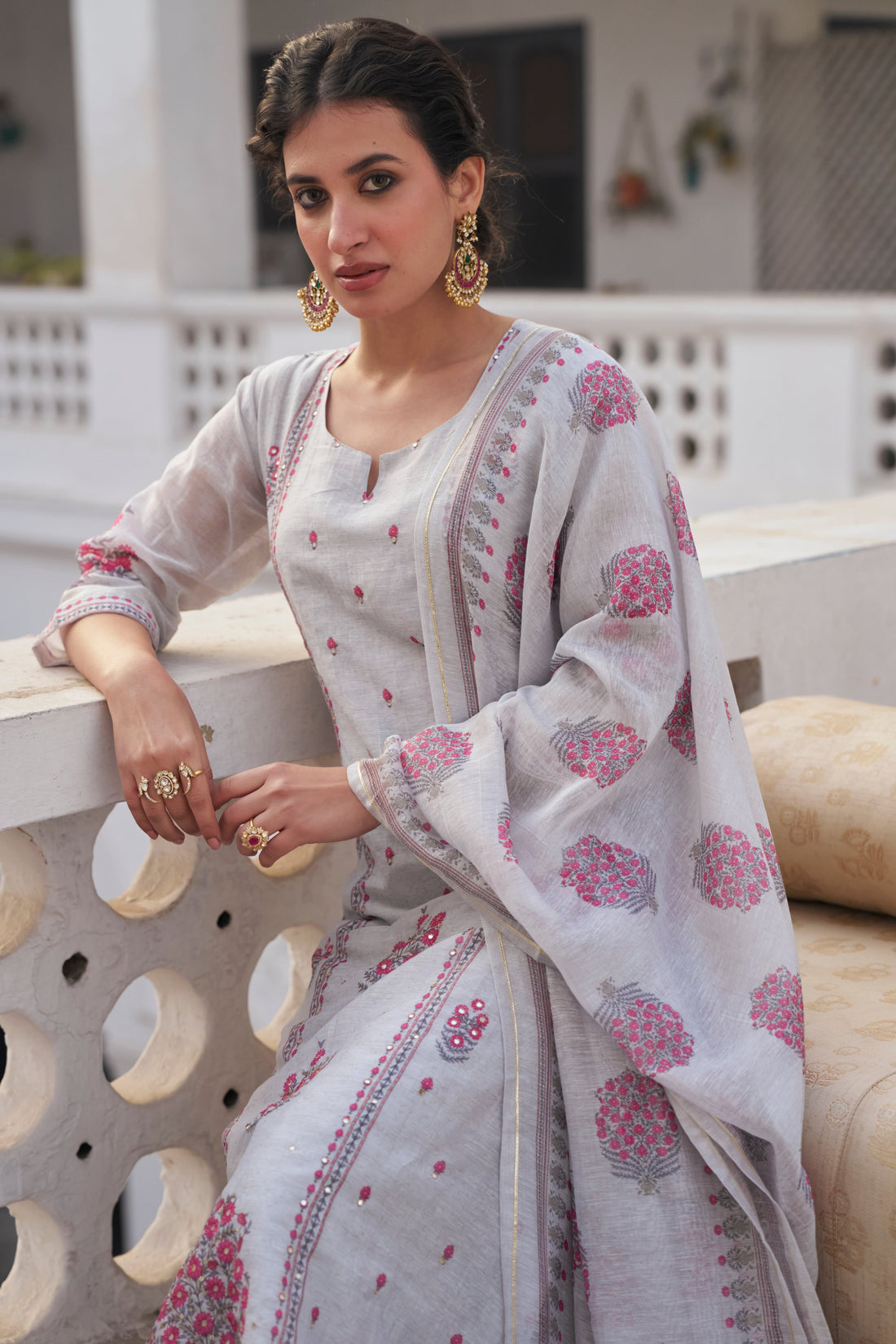 GREY  LINEN KURTA SET