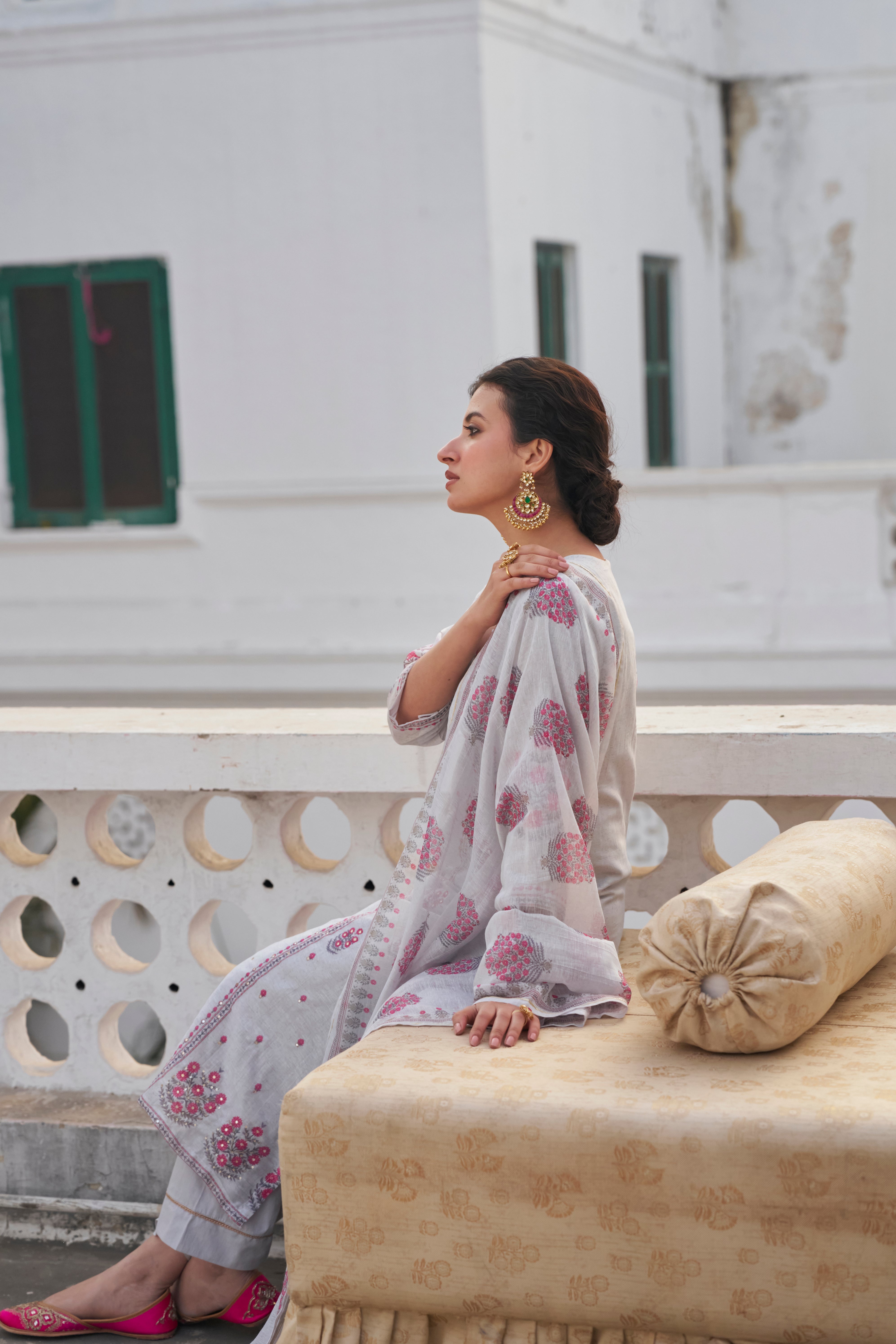 GREY  LINEN KURTA SET
