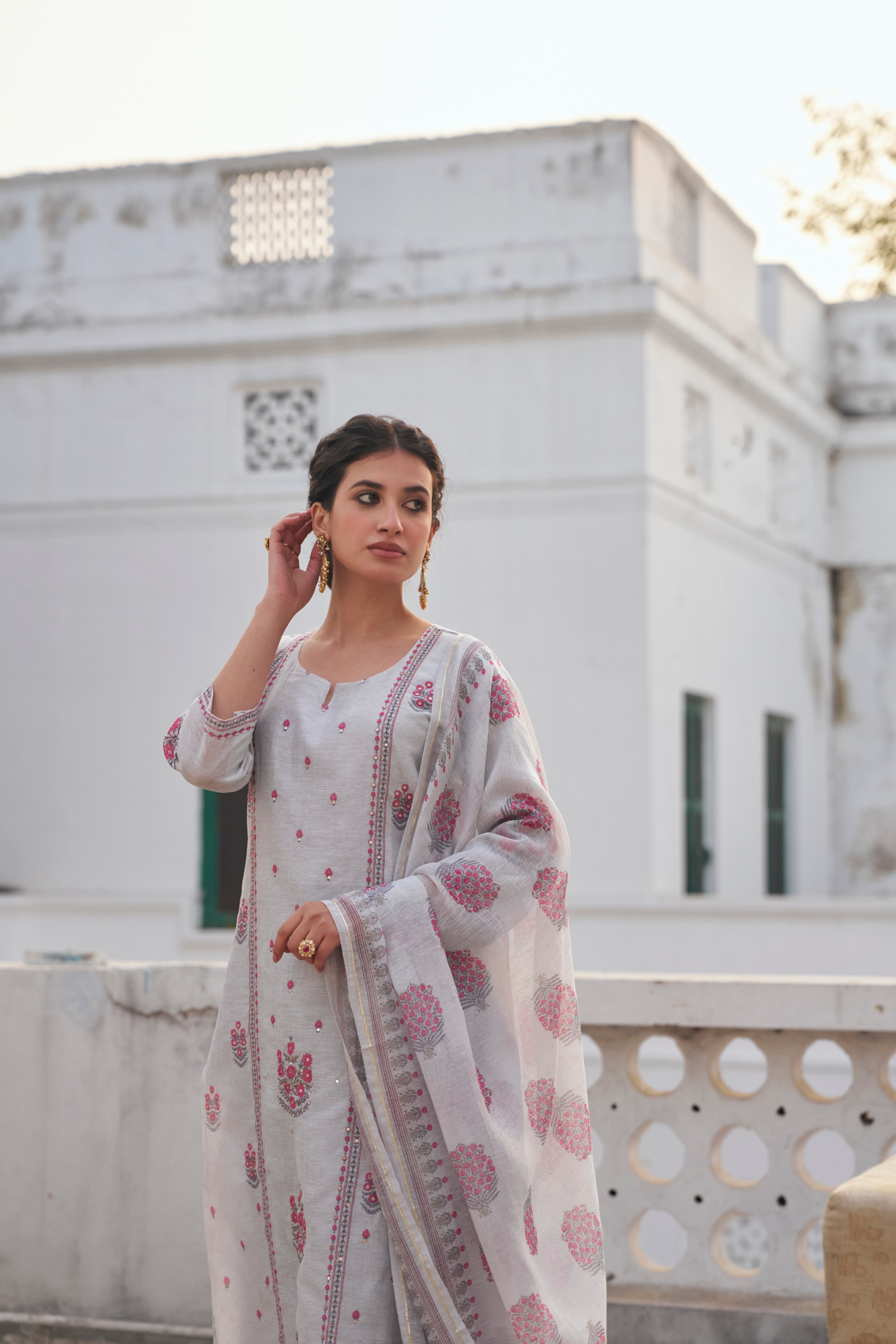 GREY  LINEN KURTA SET