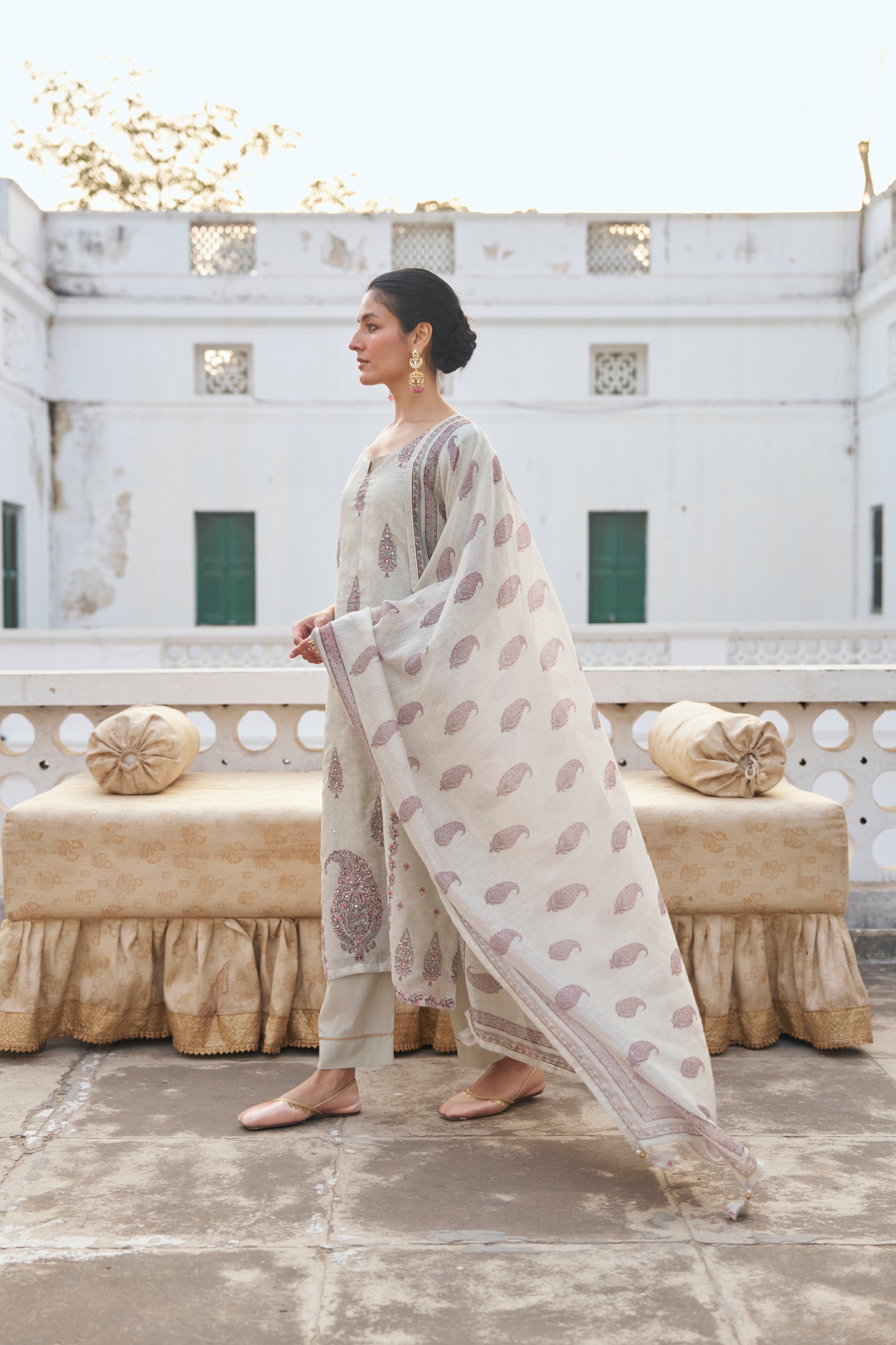 GREY  LINEN KURTA SET