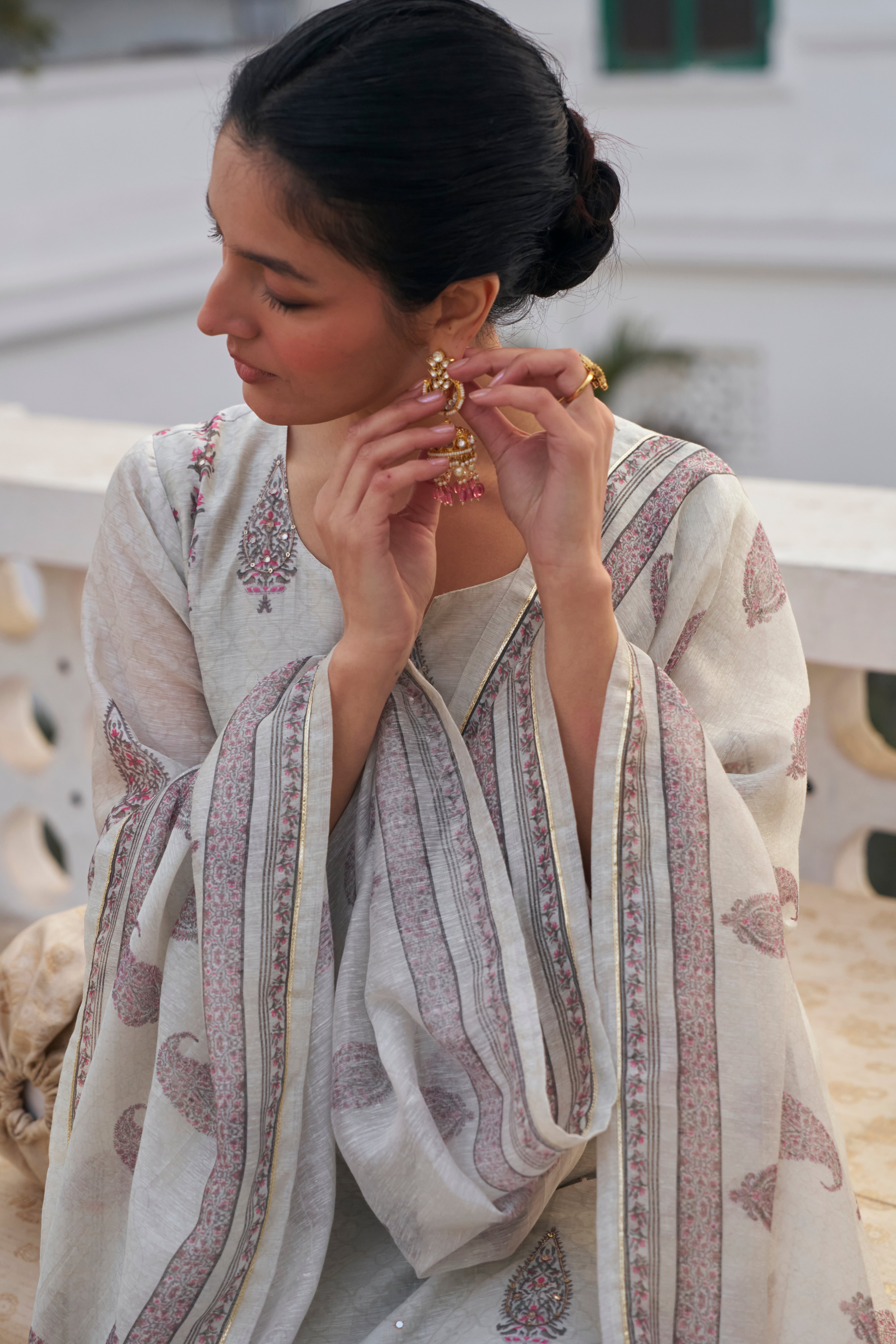 GREY  LINEN KURTA SET