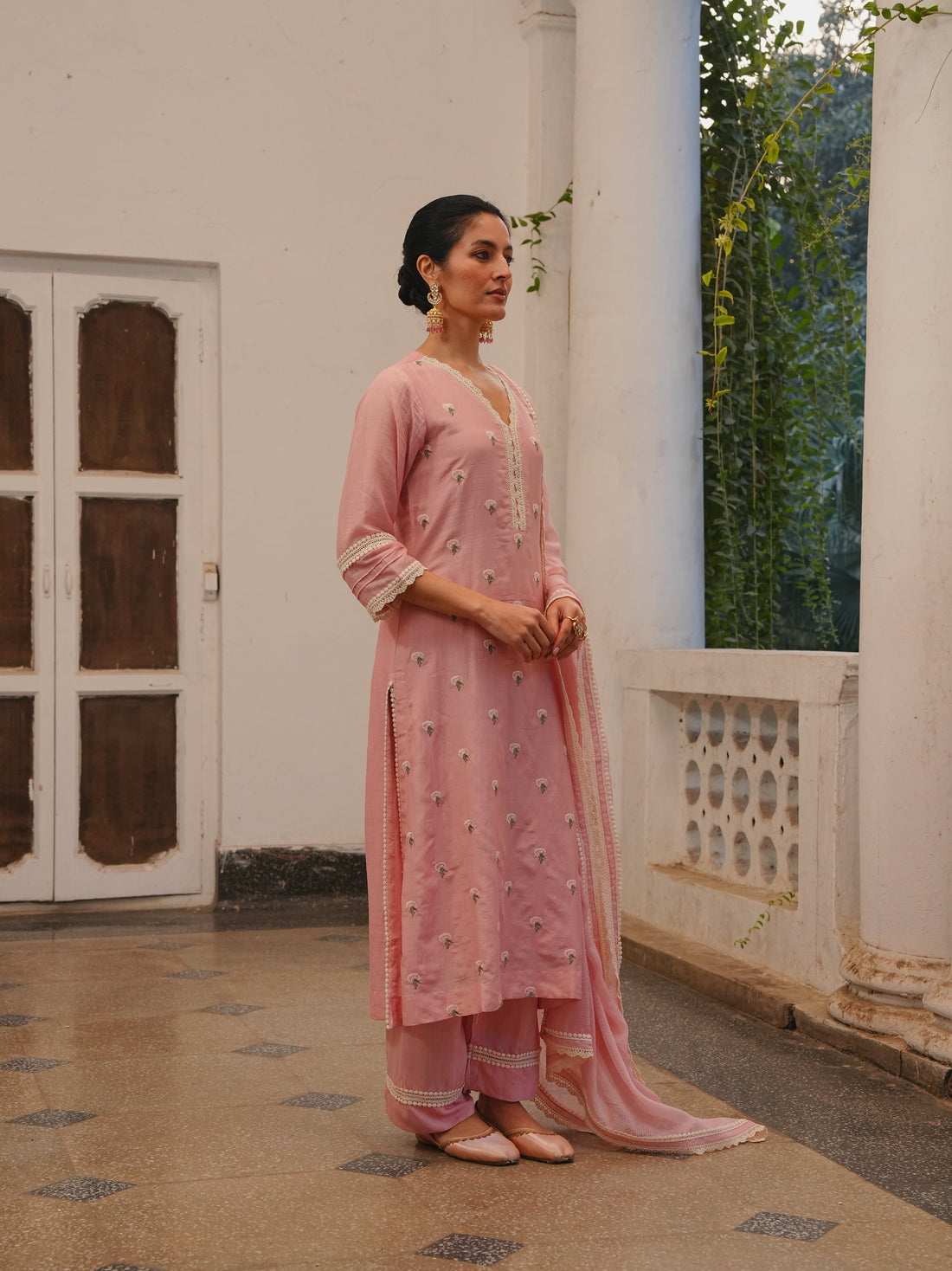 ROSE PINK MUL CHANDERI KURTA SET