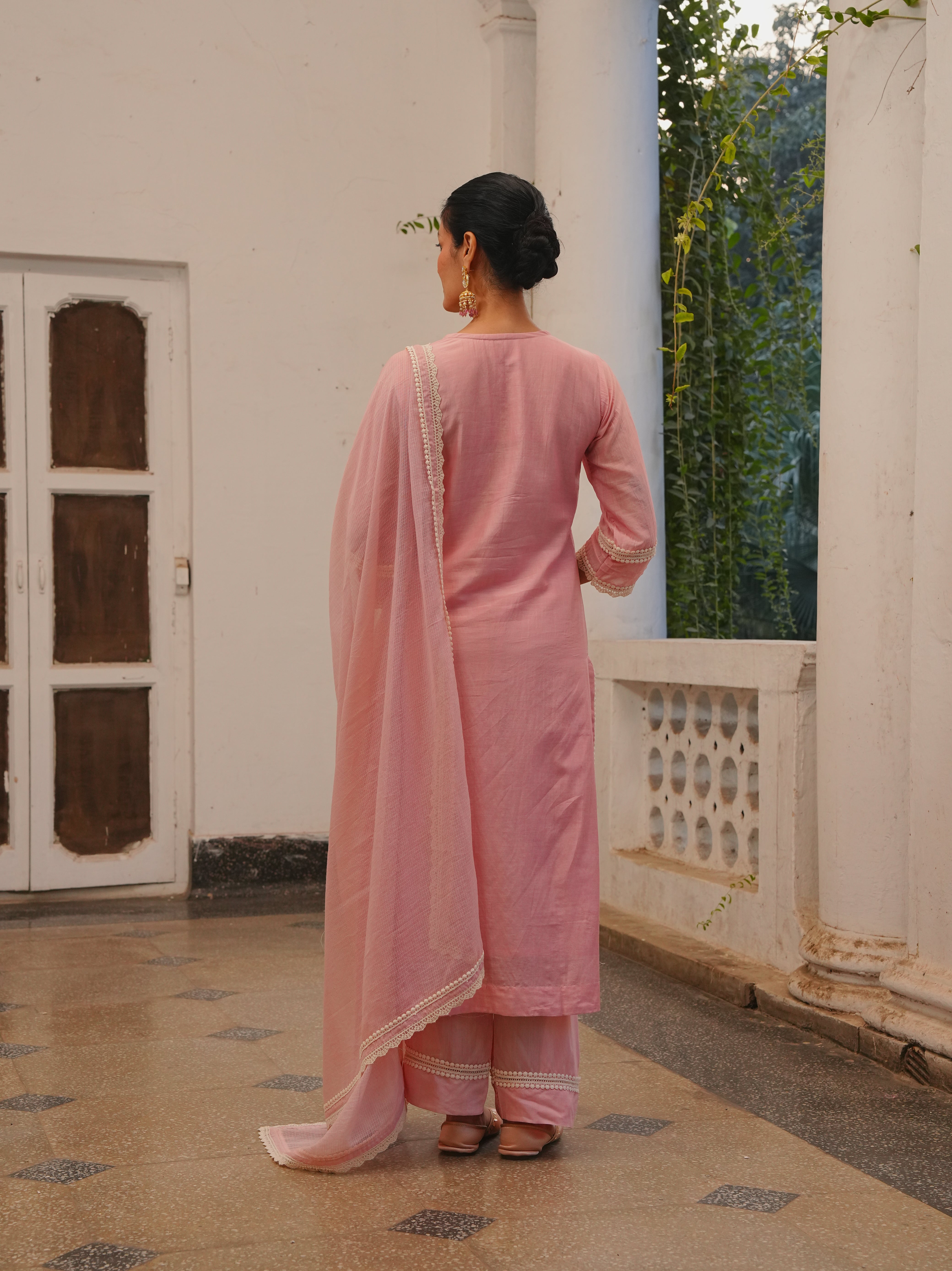 ROSE PINK MUL CHANDERI KURTA SET