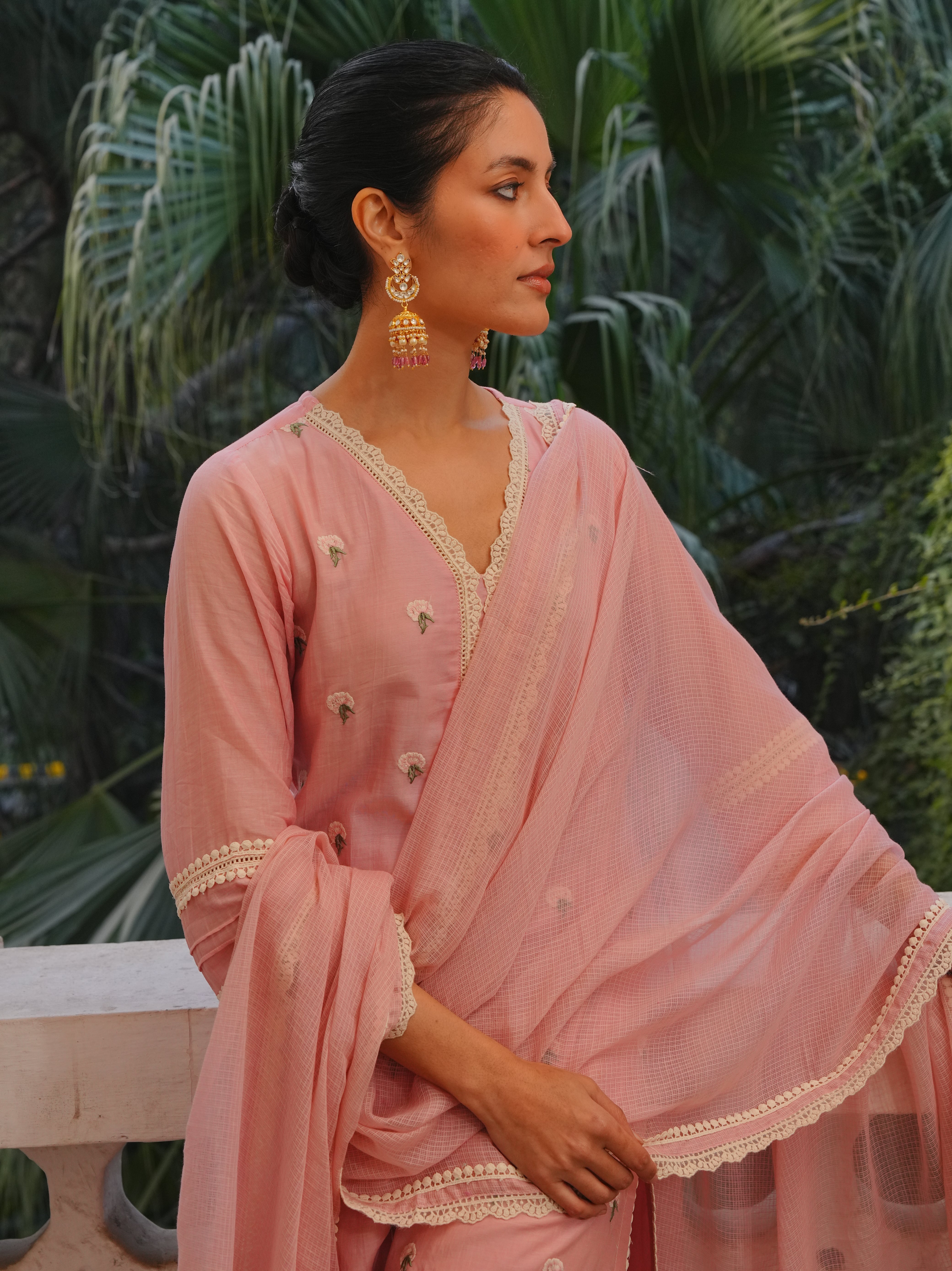 ROSE PINK MUL CHANDERI KURTA SET