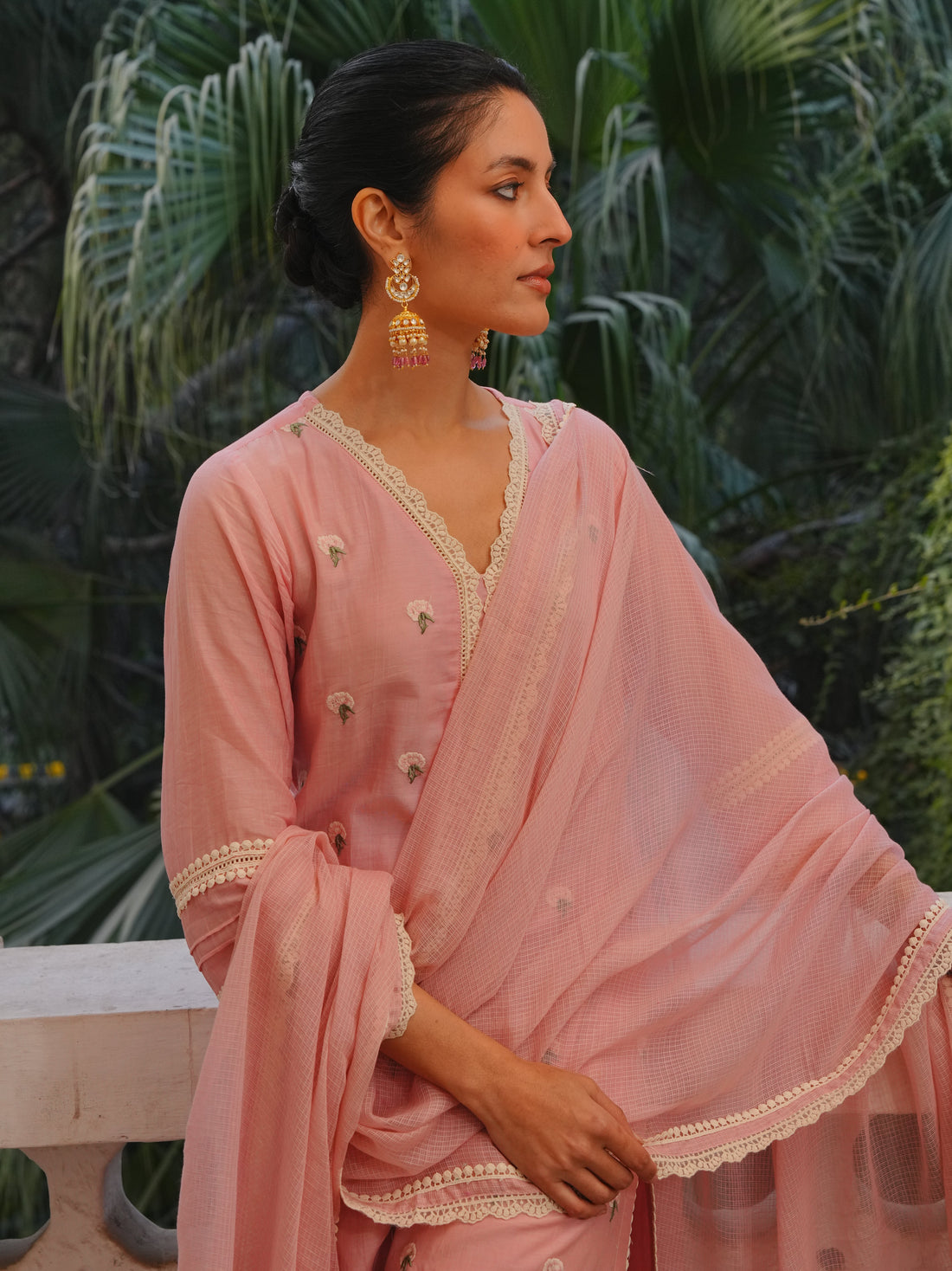 ROSE PINK MUL CHANDERI KURTA SET