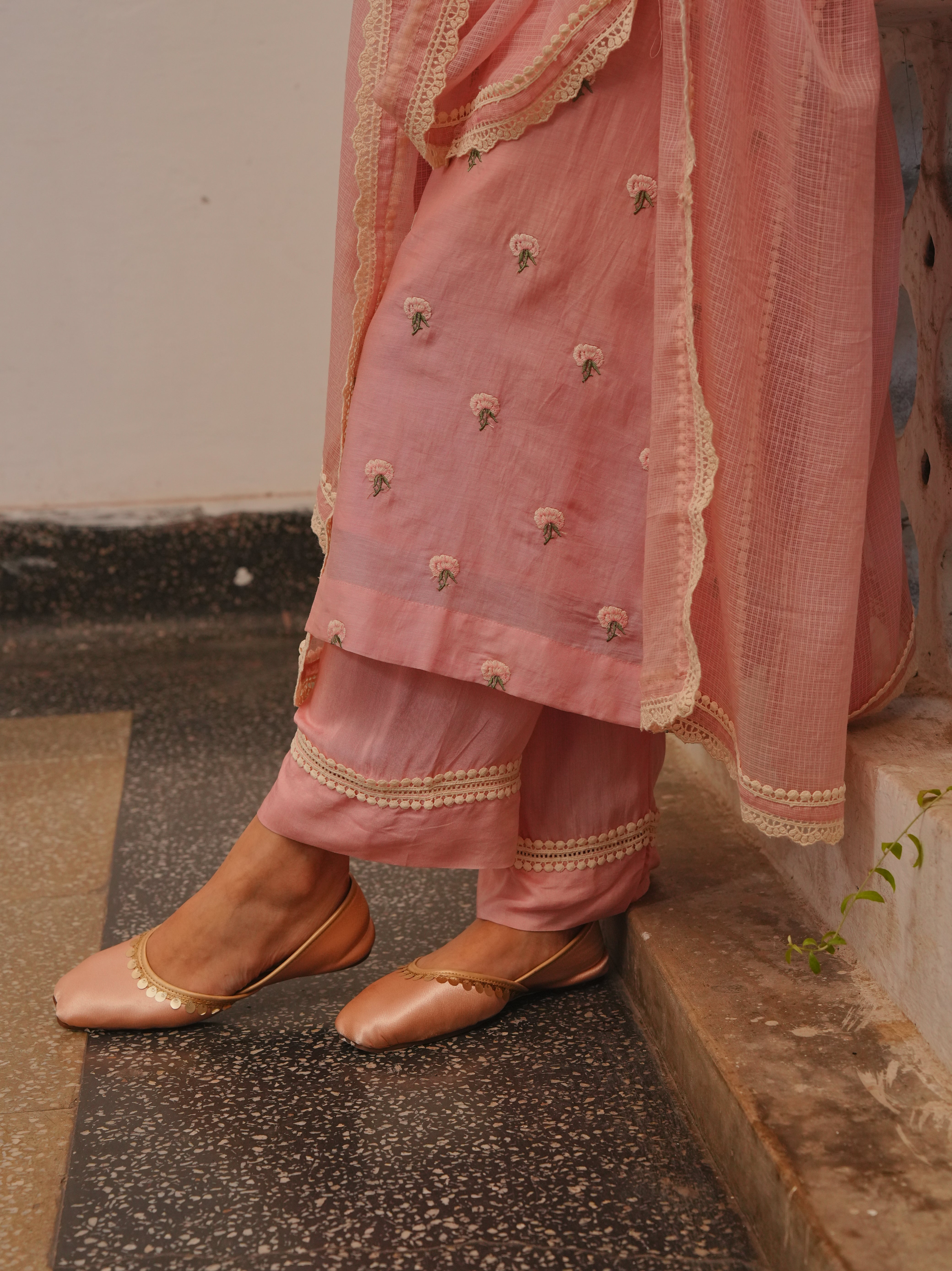 ROSE PINK MUL CHANDERI KURTA SET