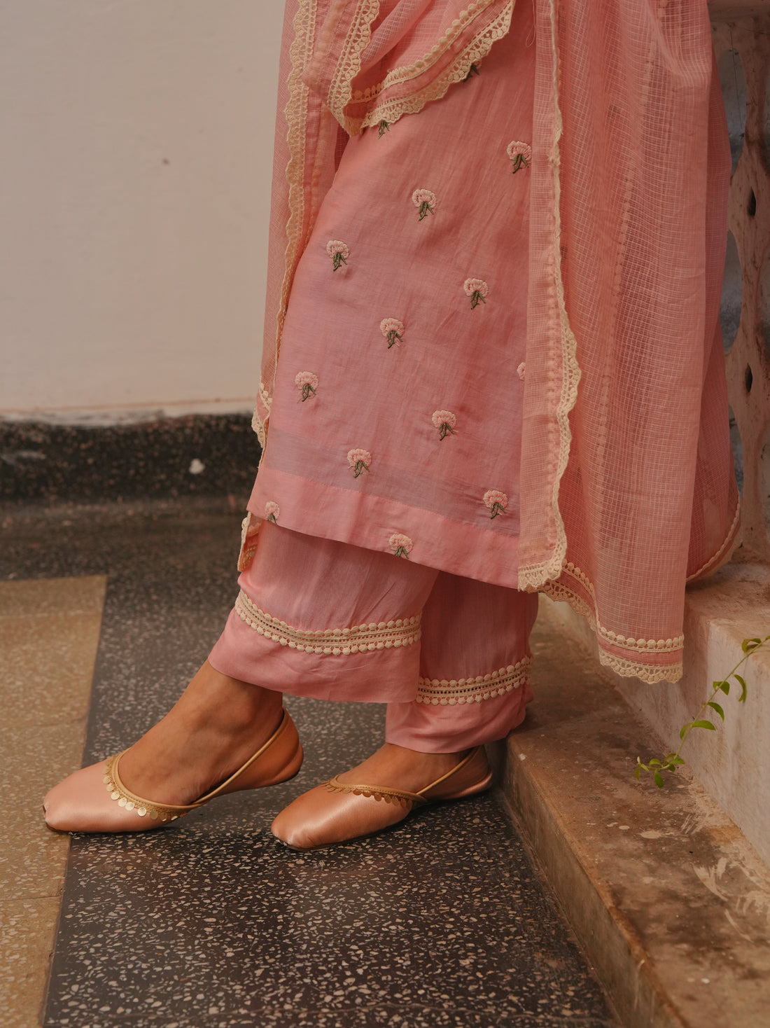 ROSE PINK MUL CHANDERI KURTA SET