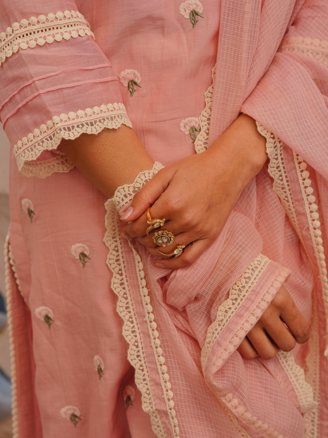 ROSE PINK MUL CHANDERI KURTA SET