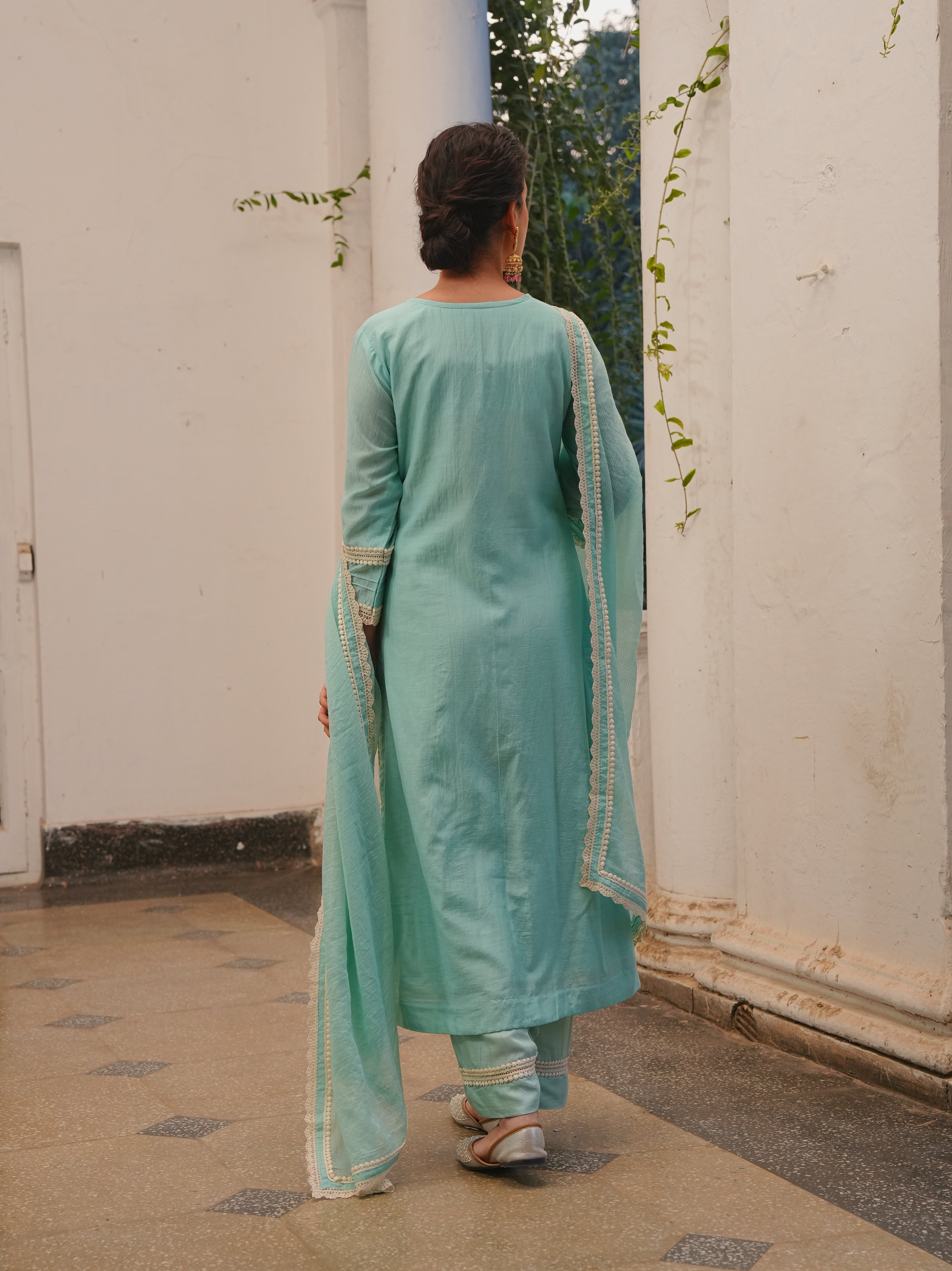 ICE BLUE MUL CHANDERI KURTA SET