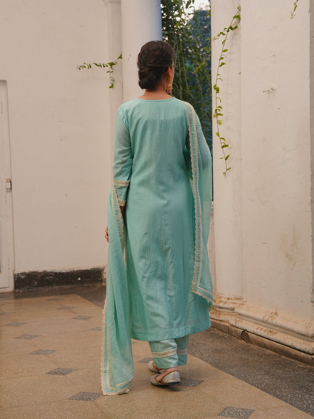 ICE BLUE MUL CHANDERI KURTA SET