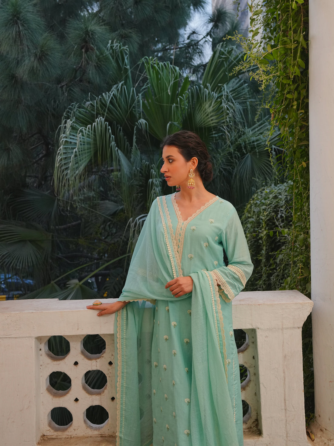 ICE BLUE MUL CHANDERI KURTA SET