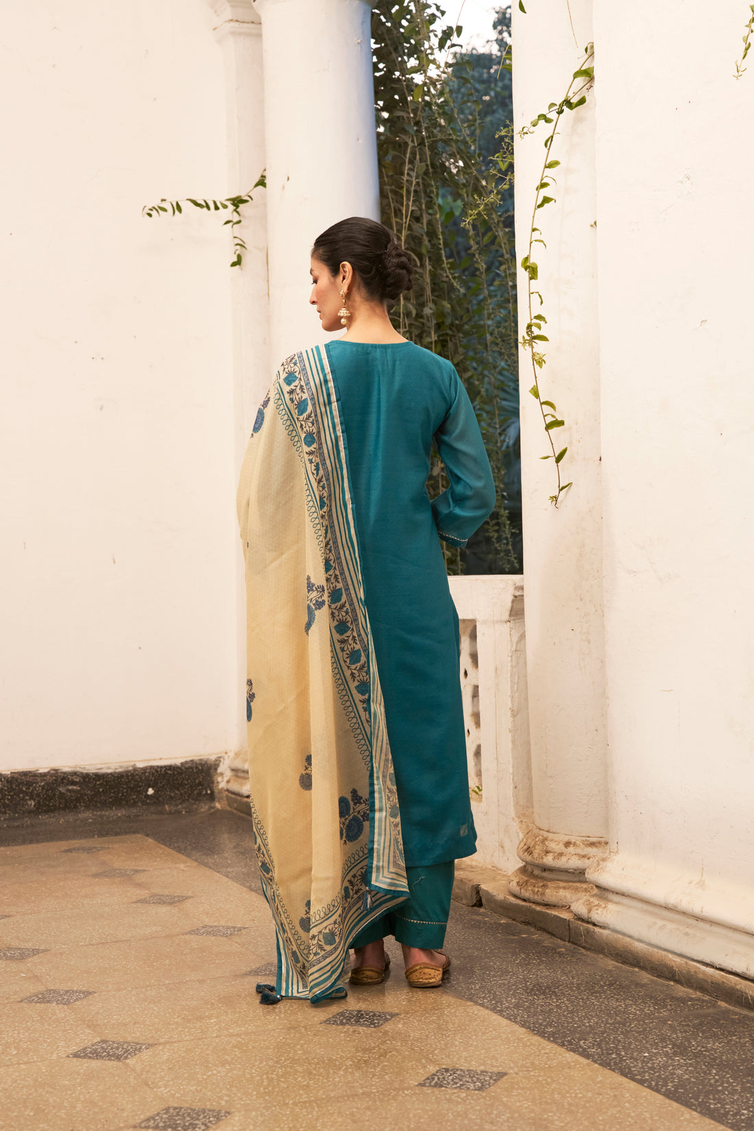 TEAL BLUE STARIGHT  CHANDERI KURTA SET