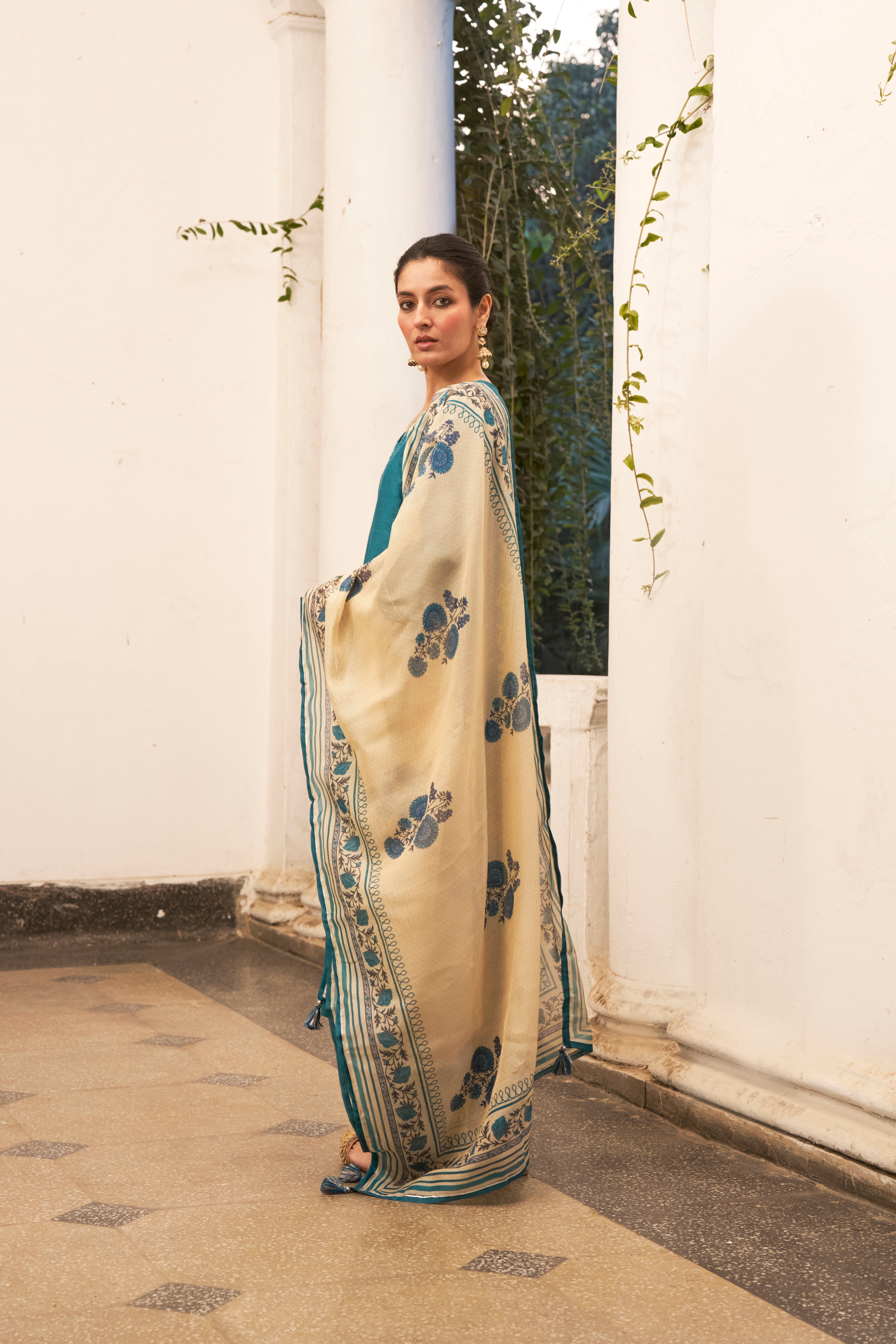 TEAL BLUE STARIGHT  CHANDERI KURTA SET