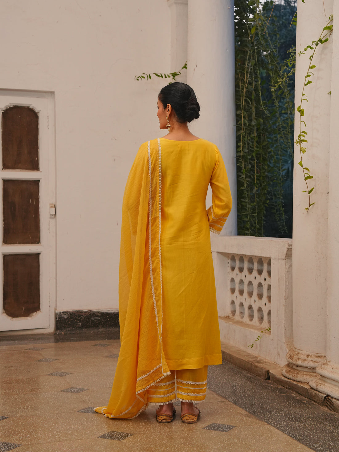 MARIGOLD YELLOW MUL CHANDERI KURTA SET