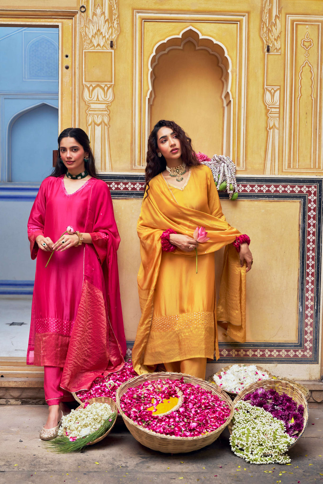 MUSTARD TABBY SILK A-LINE KURTA SET