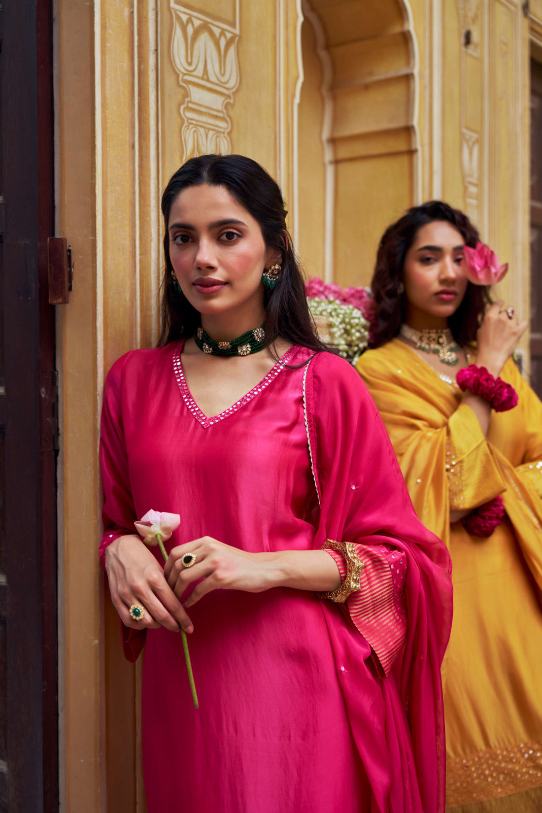 MUSTARD TABBY SILK A-LINE KURTA SET