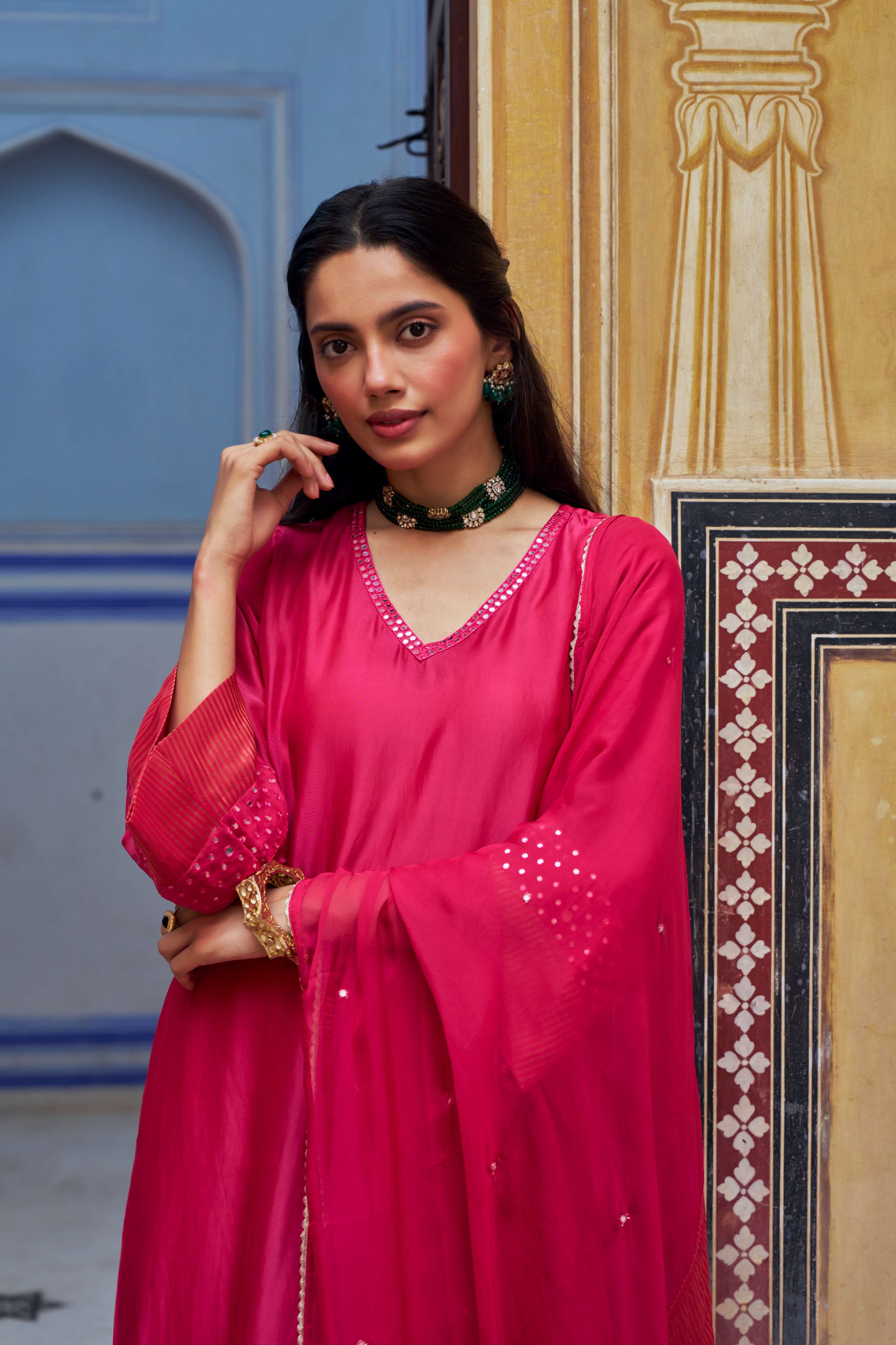 PINK TABBY SILK A-LINE KURTA SET