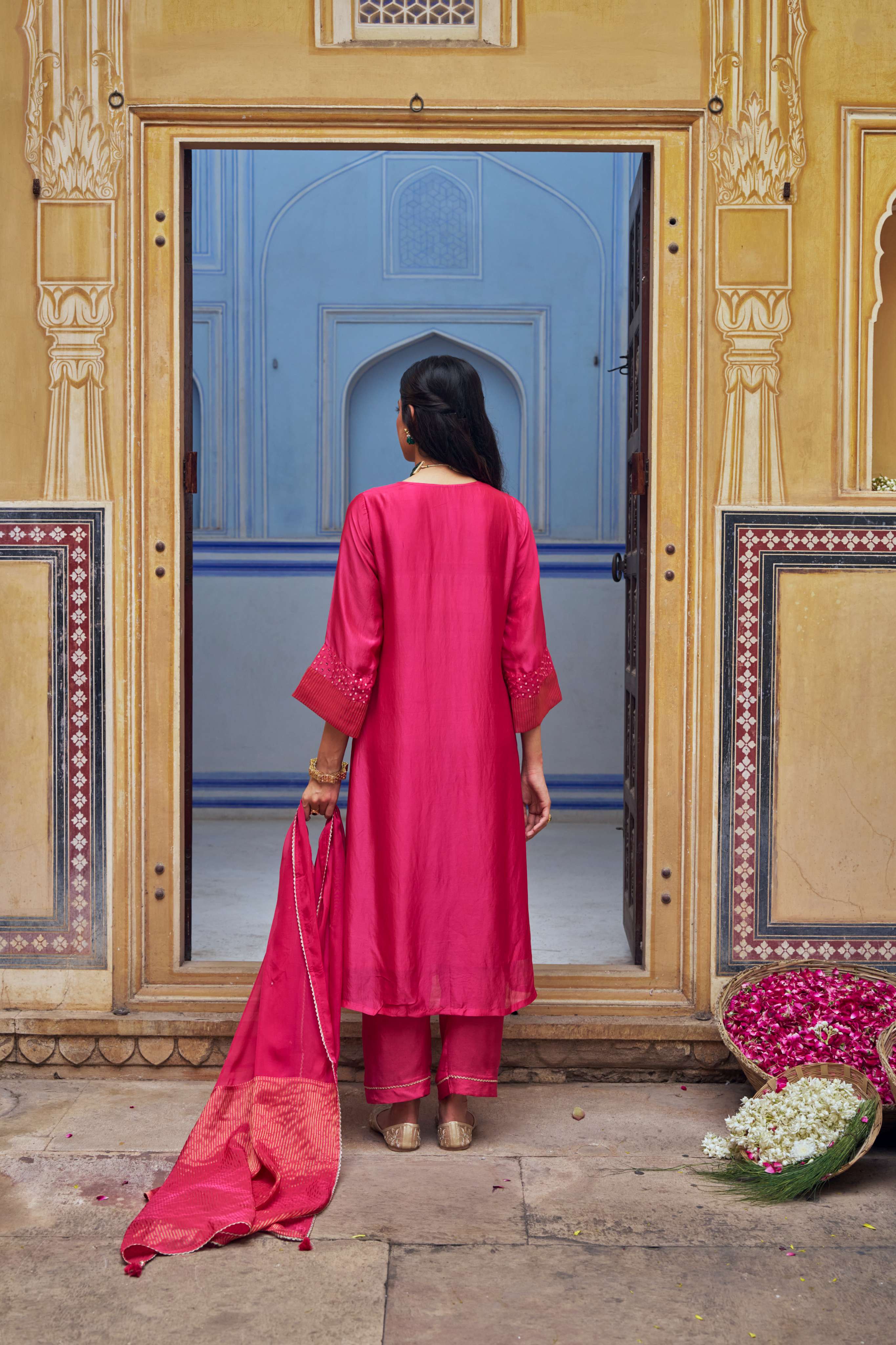 PINK TABBY SILK A-LINE KURTA SET