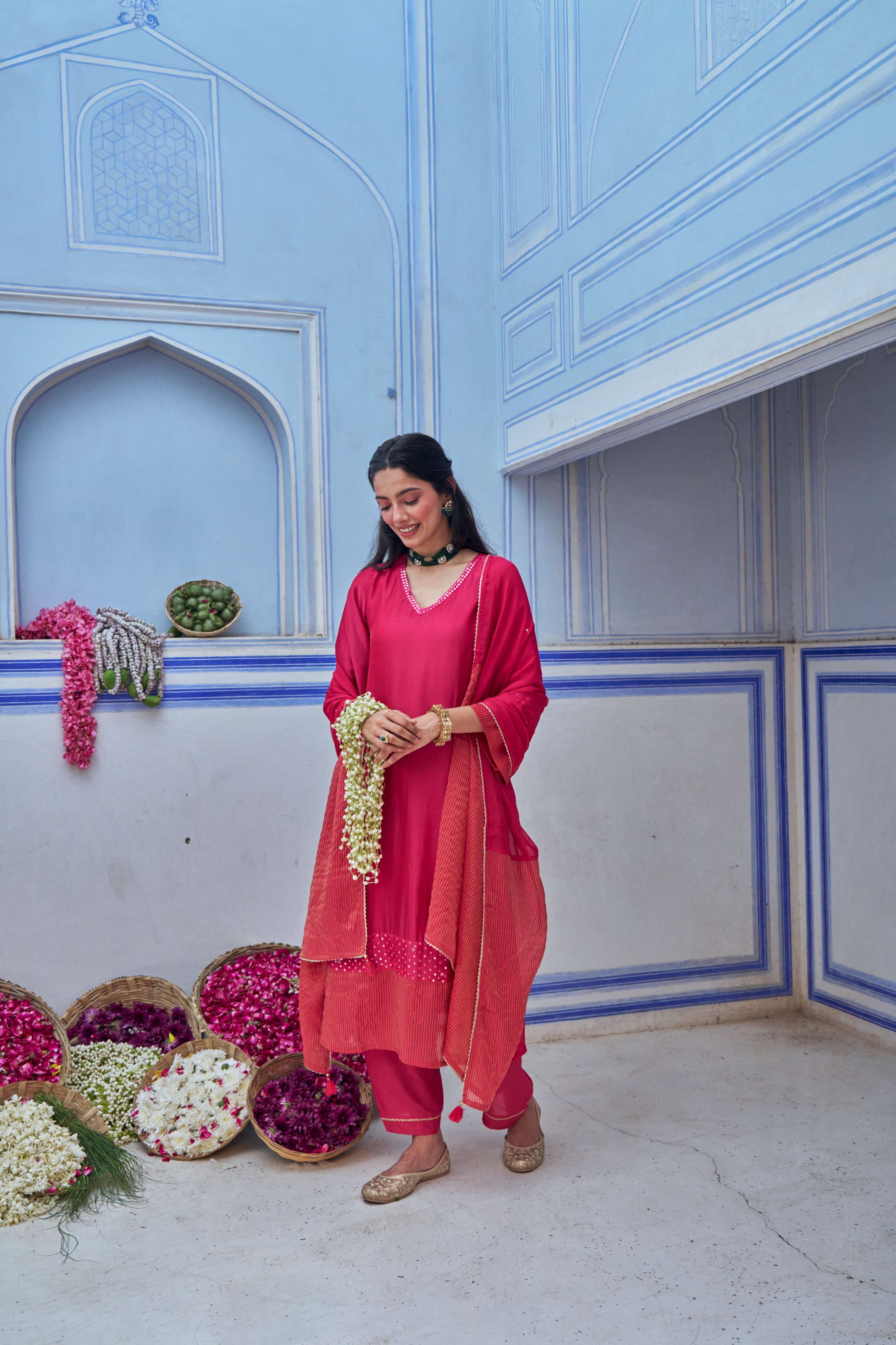 PINK TABBY SILK A-LINE KURTA SET