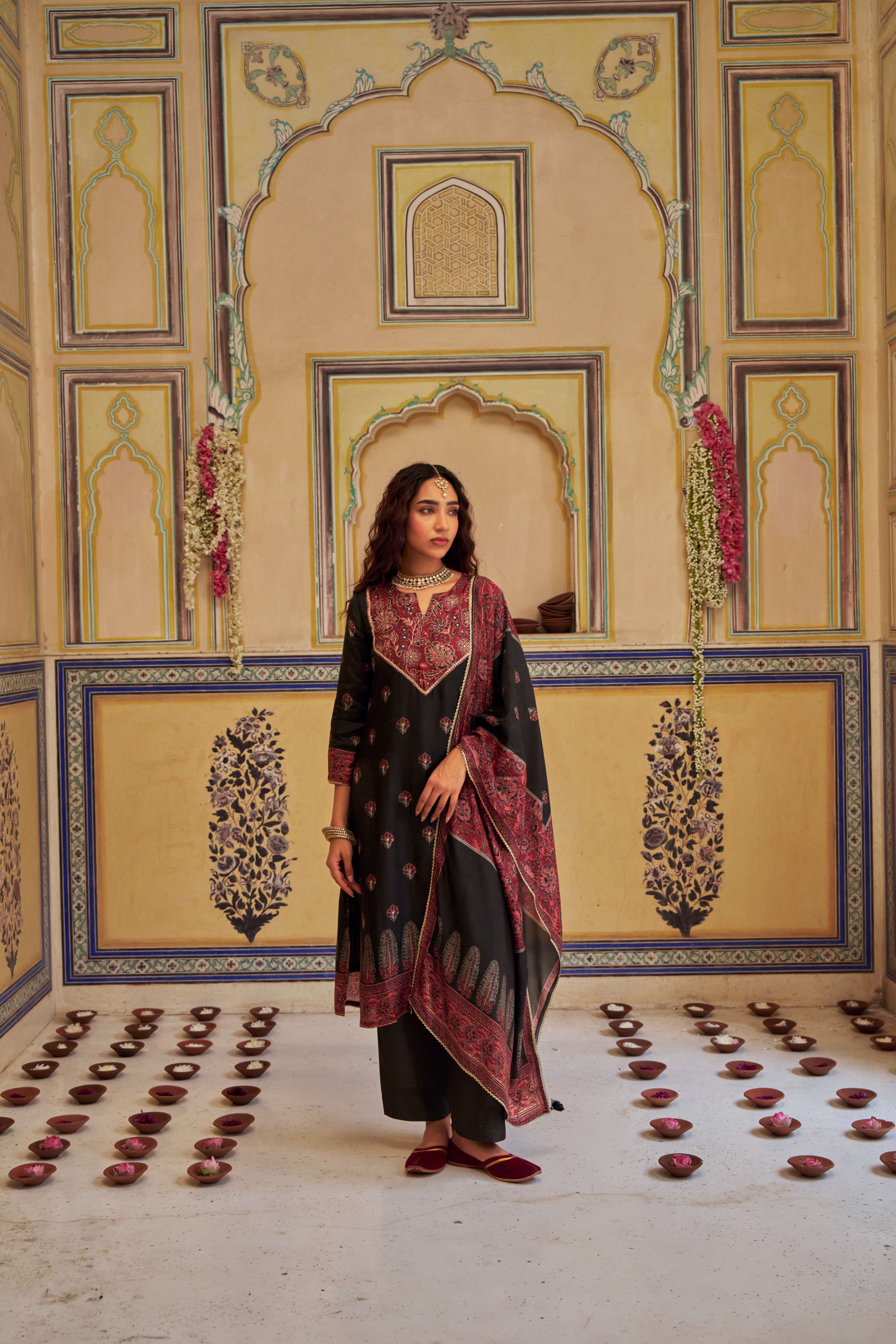 BLACK RUSSIAN SILK KURTA SET
