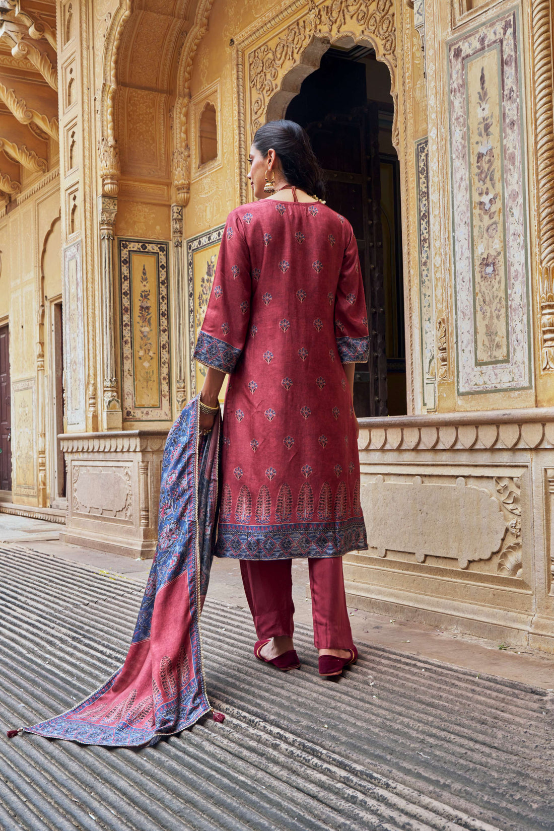 MAROON RUSSIAN SILK KURTA SET