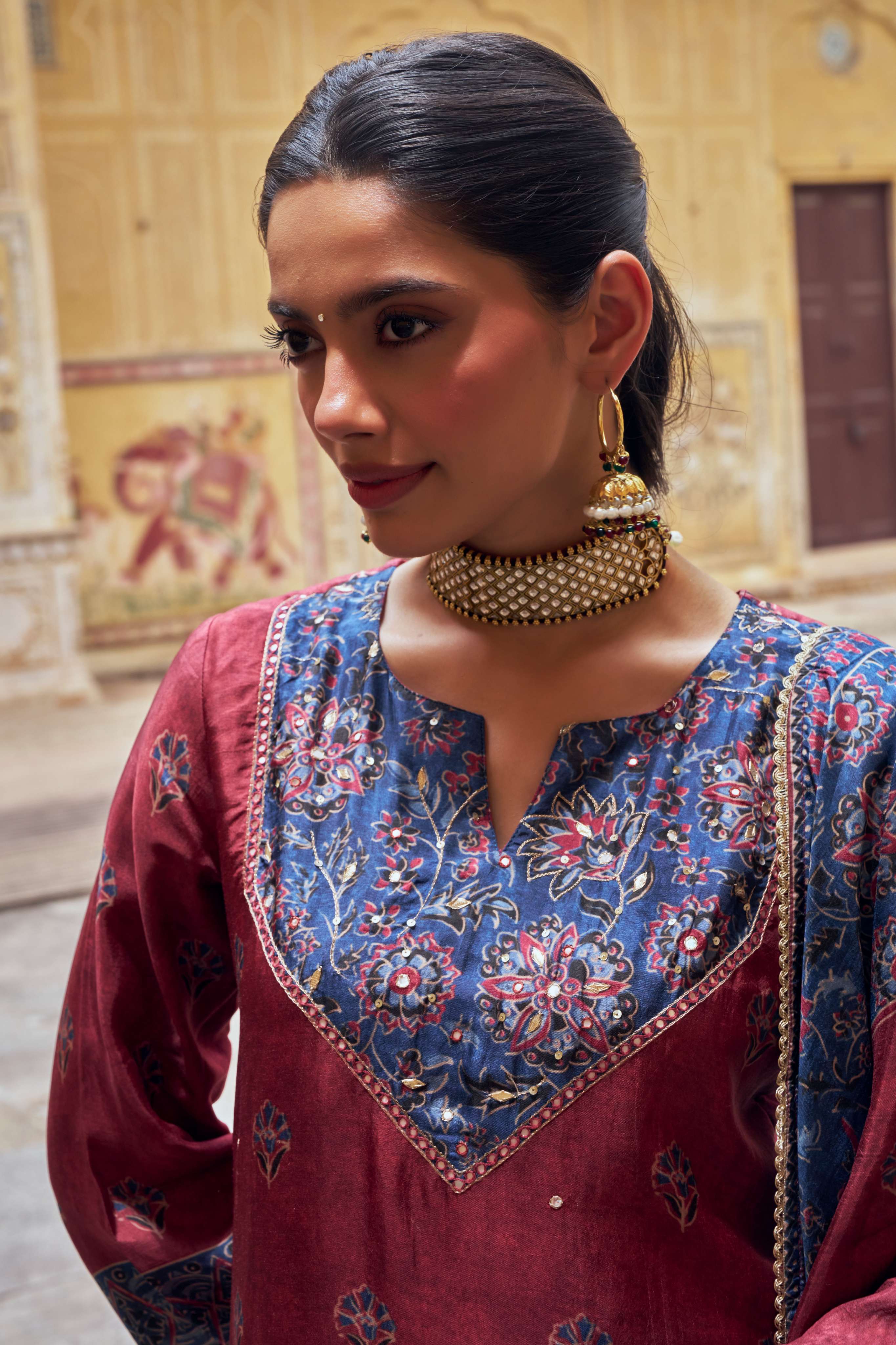 MAROON RUSSIAN SILK KURTA SET