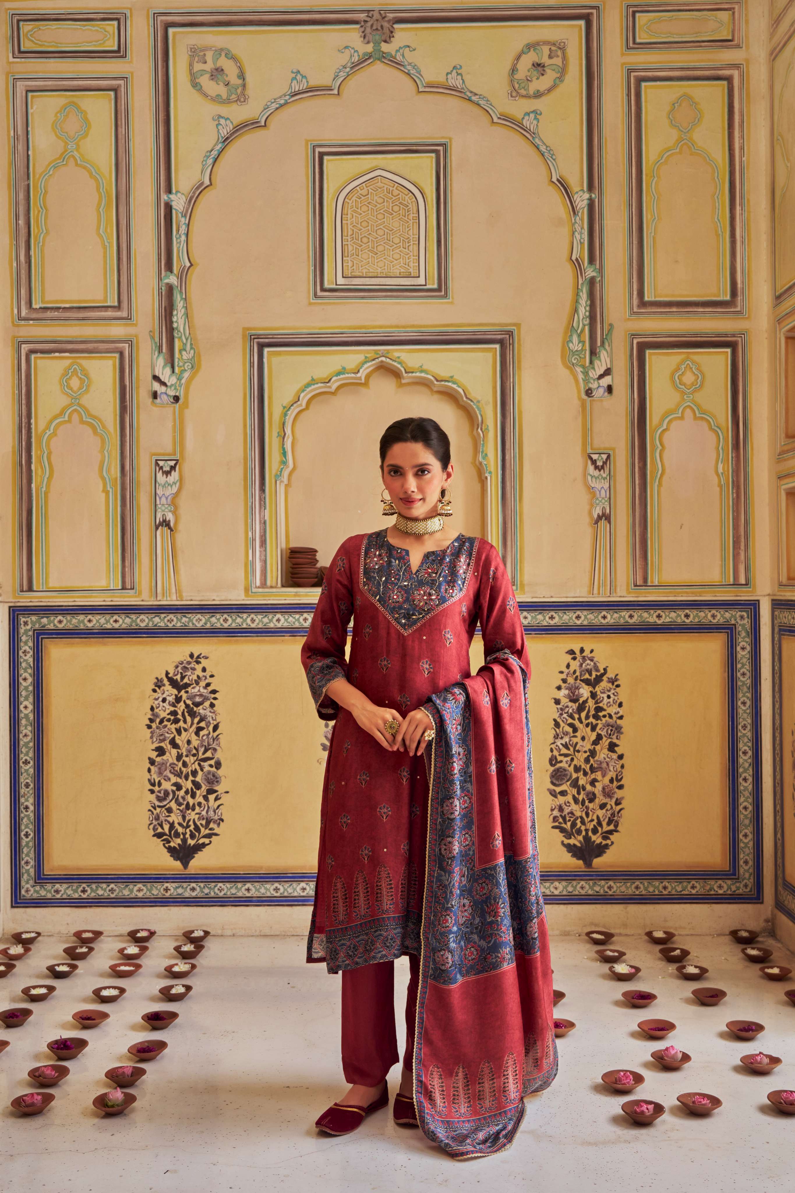 MAROON RUSSIAN SILK KURTA SET