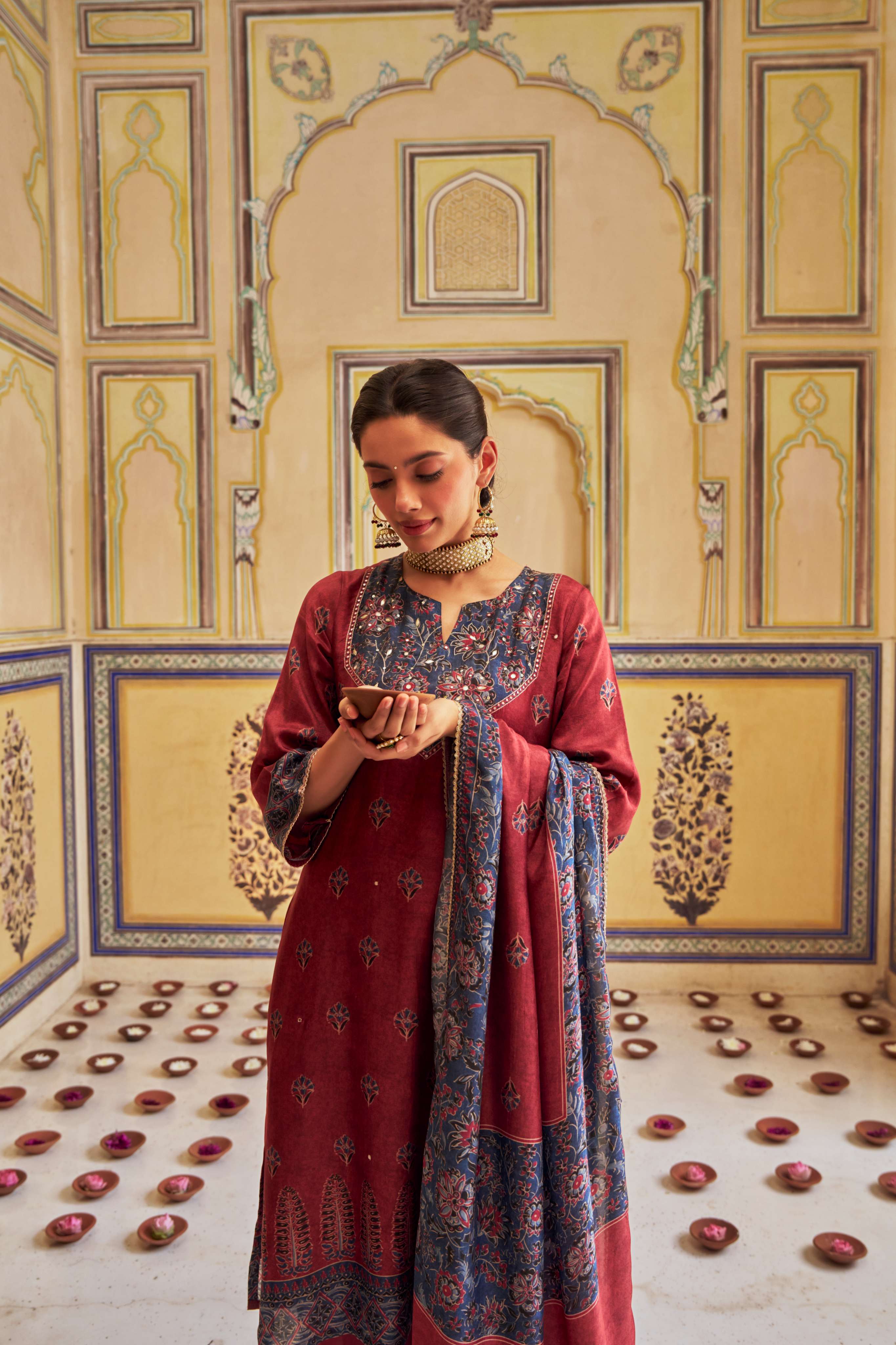 MAROON RUSSIAN SILK KURTA SET