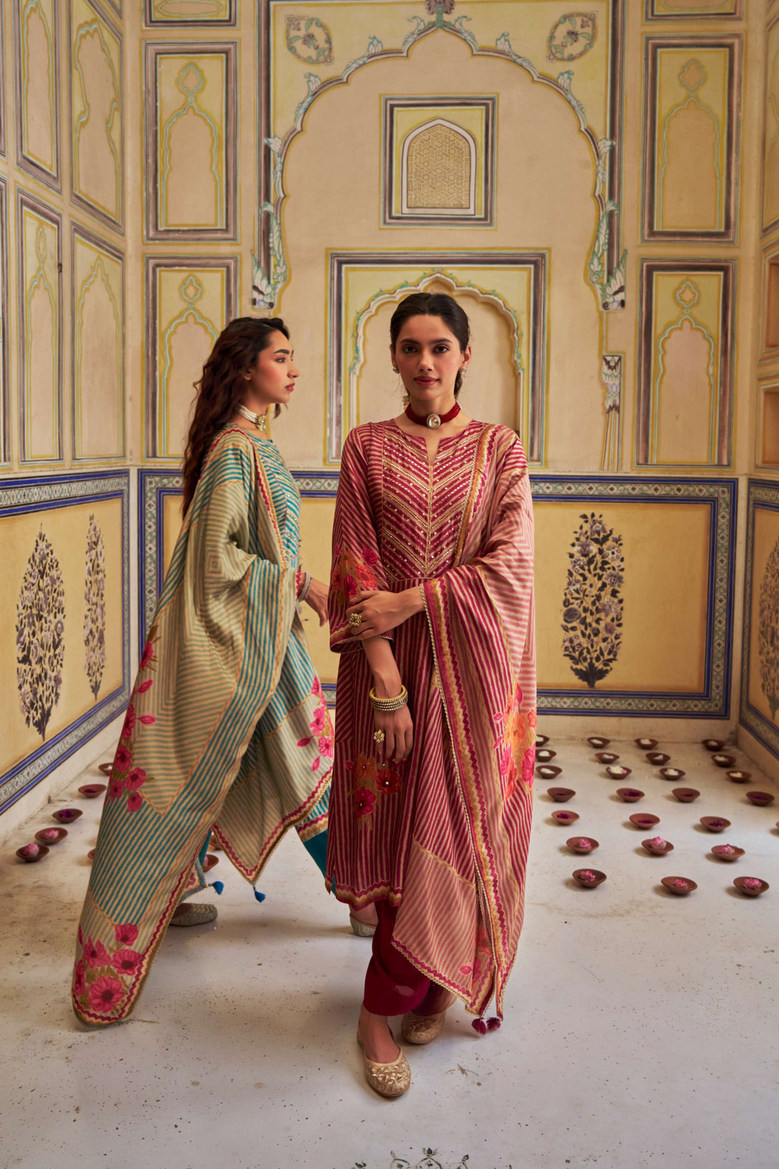 PINK RUSSIAN SILK  STRIPE KURTA SET