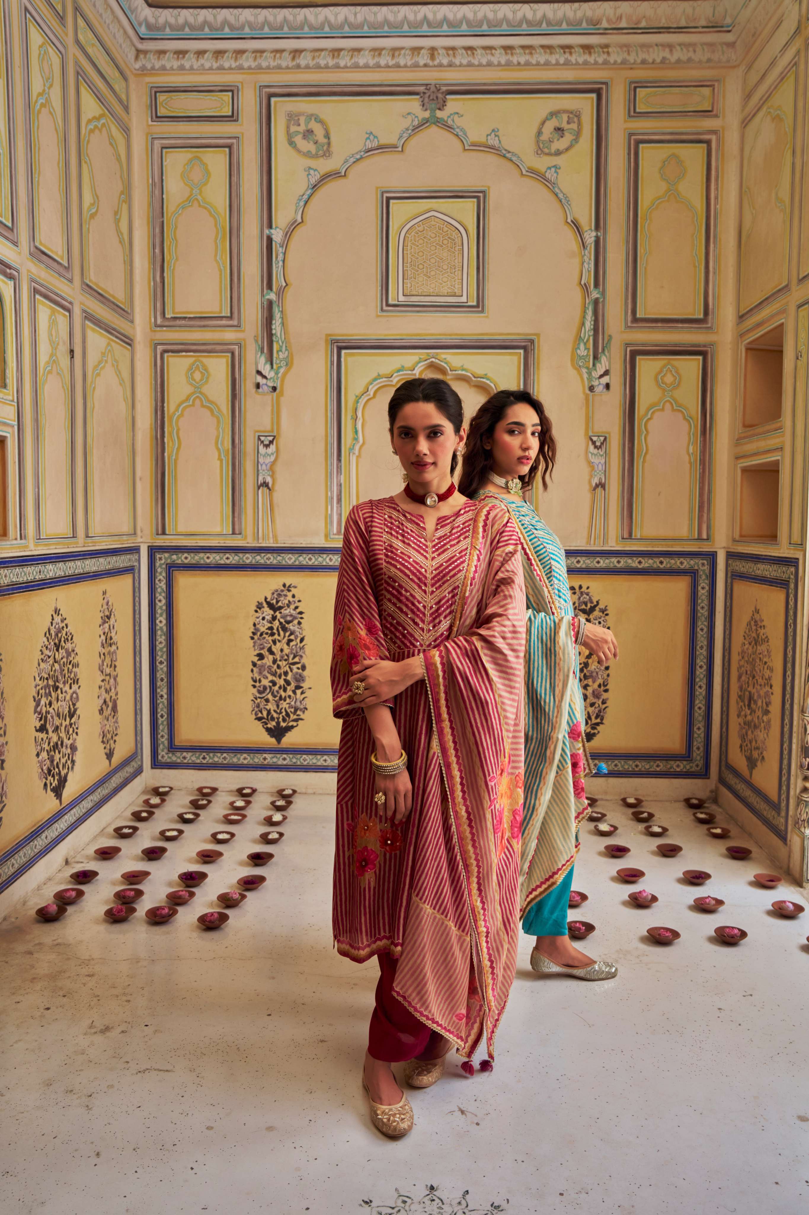 PINK RUSSIAN SILK  STRIPE KURTA SET