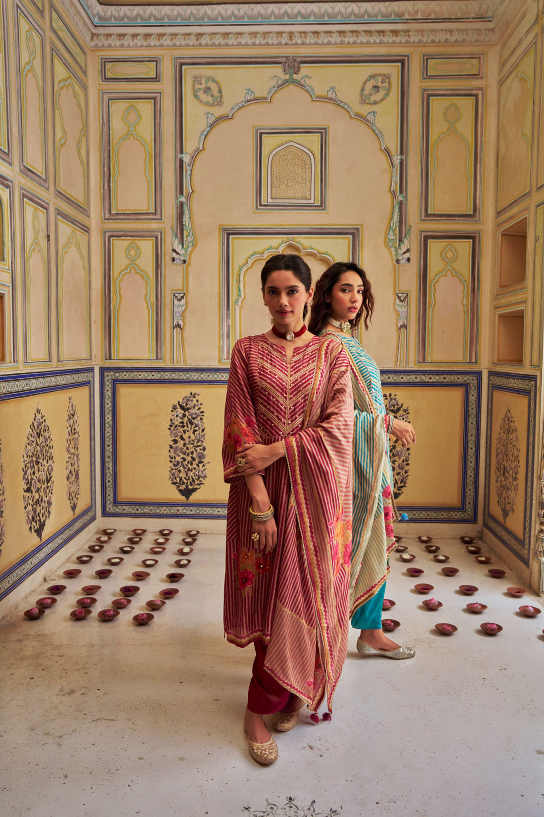 PINK RUSSIAN SILK  STRIPE KURTA SET
