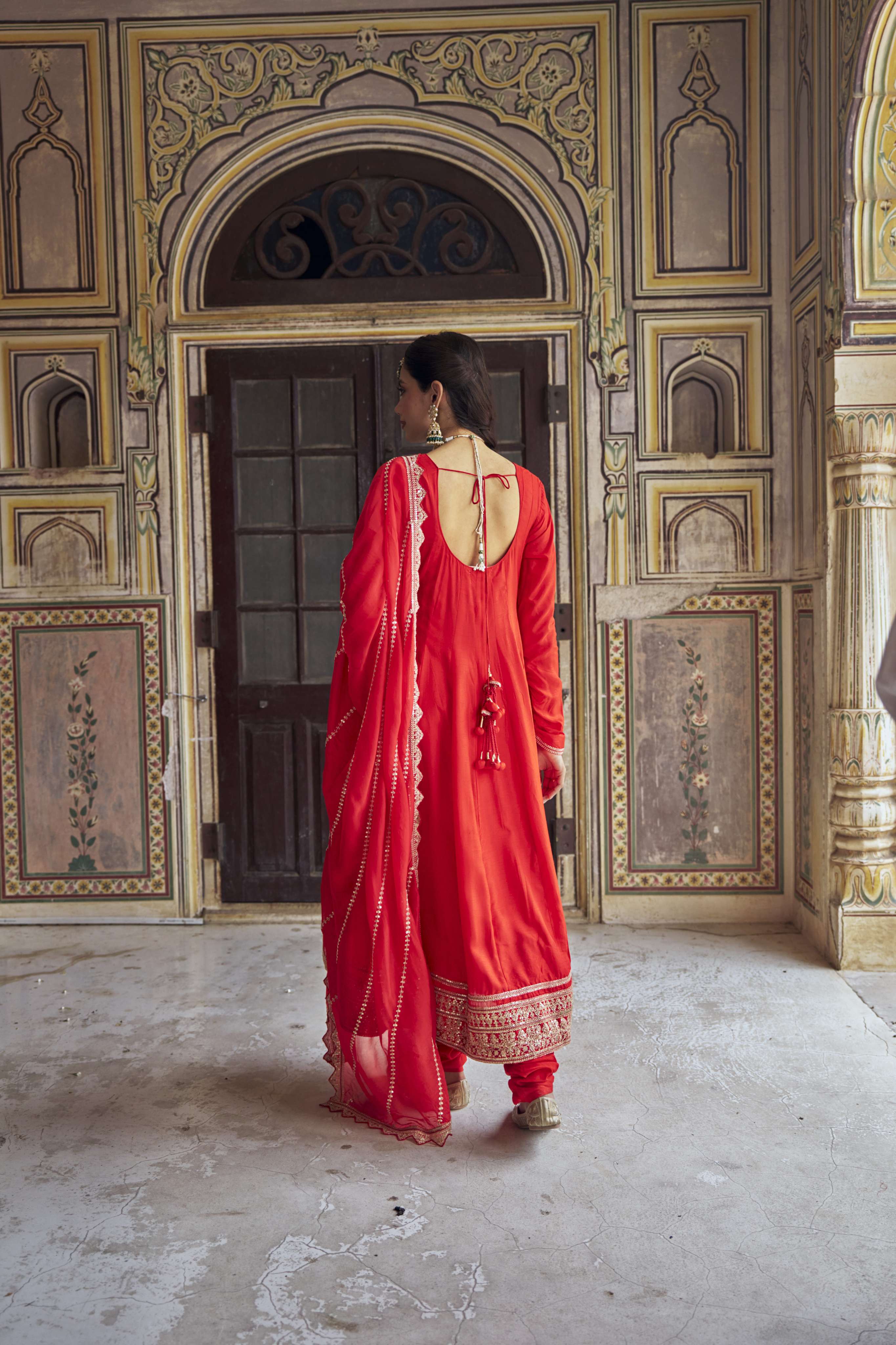 RED DOLA SILK ANARKALI  SET
