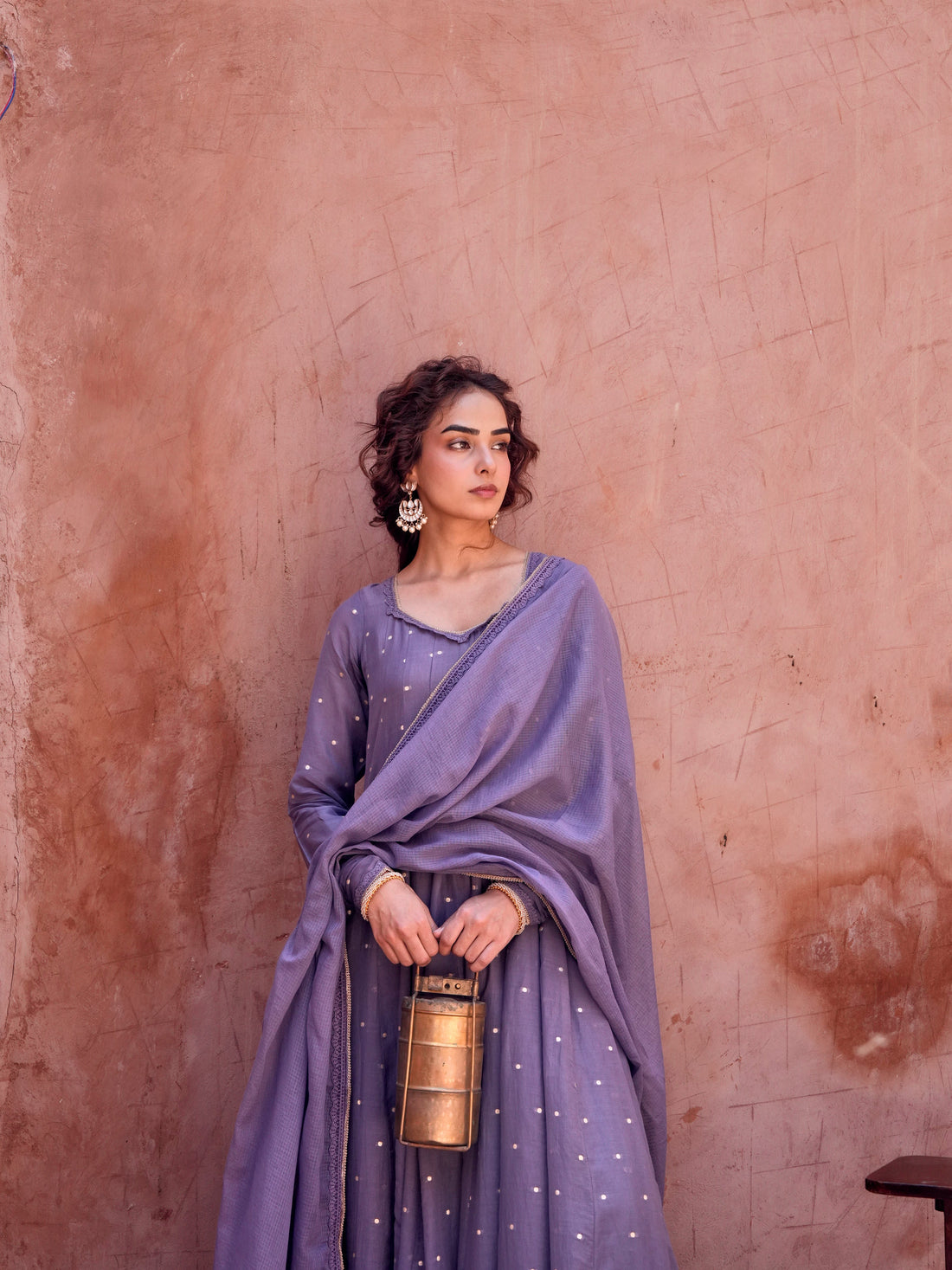 VOILET MULMUL ANARKALI SUIT SET