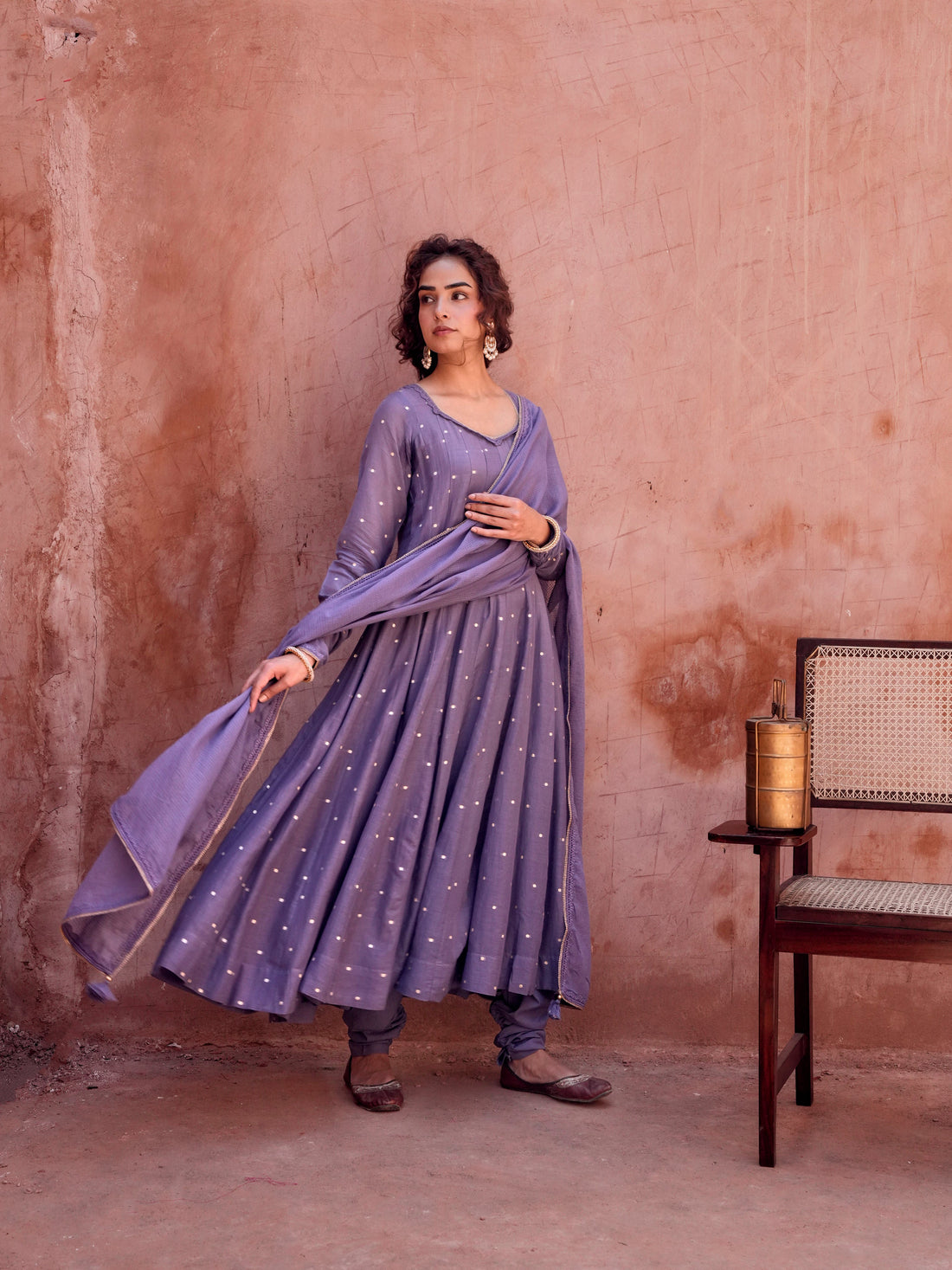 VOILET MULMUL ANARKALI SUIT SET