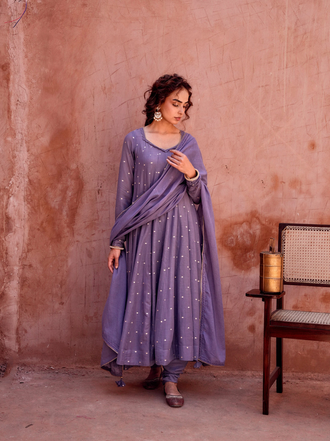 VOILET MULMUL ANARKALI SUIT SET
