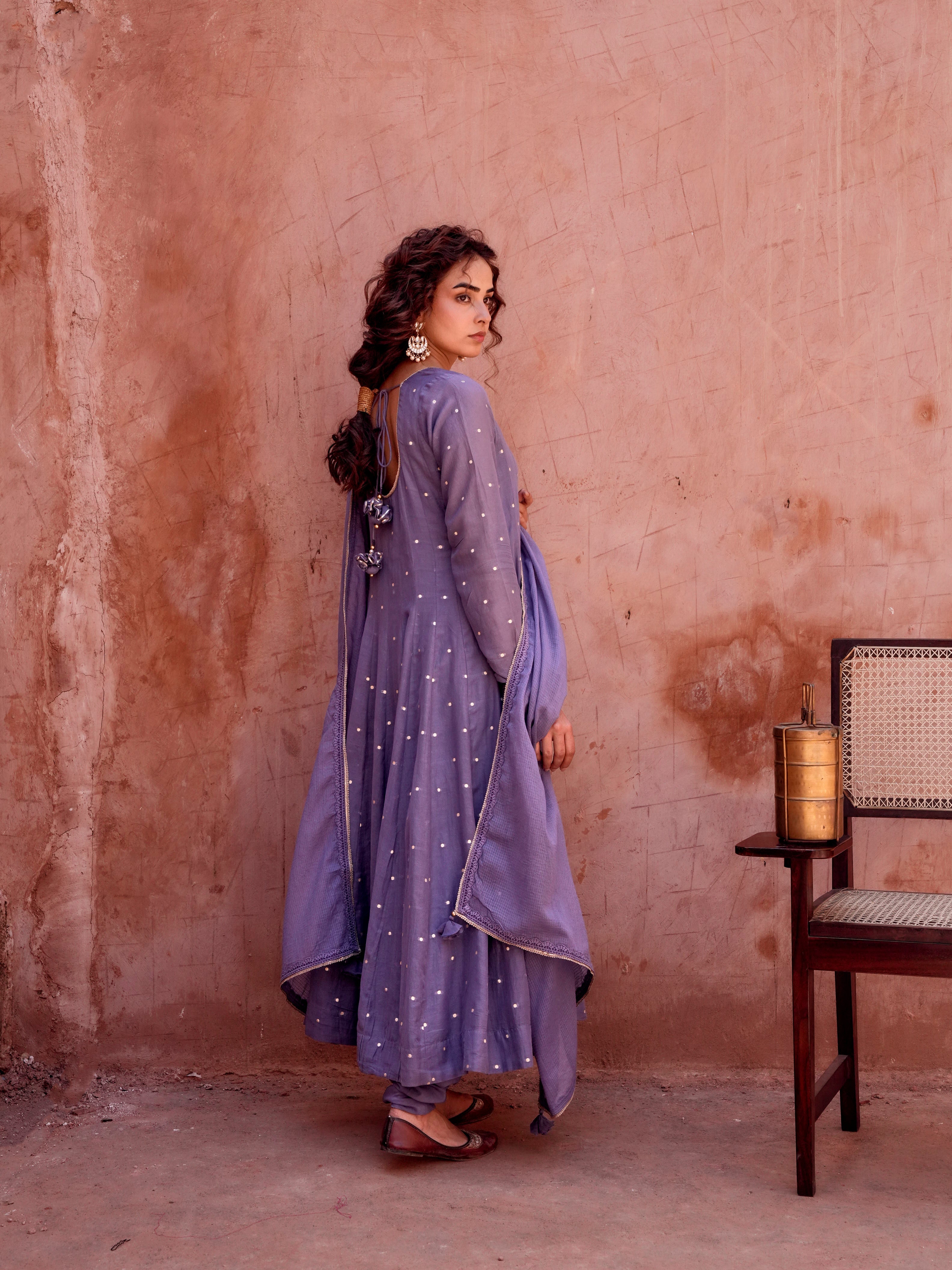 VOILET MULMUL ANARKALI SUIT SET