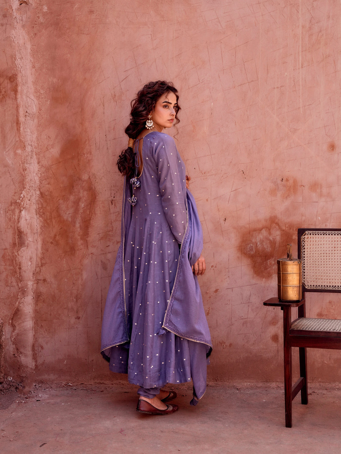 VOILET MULMUL ANARKALI SUIT SET