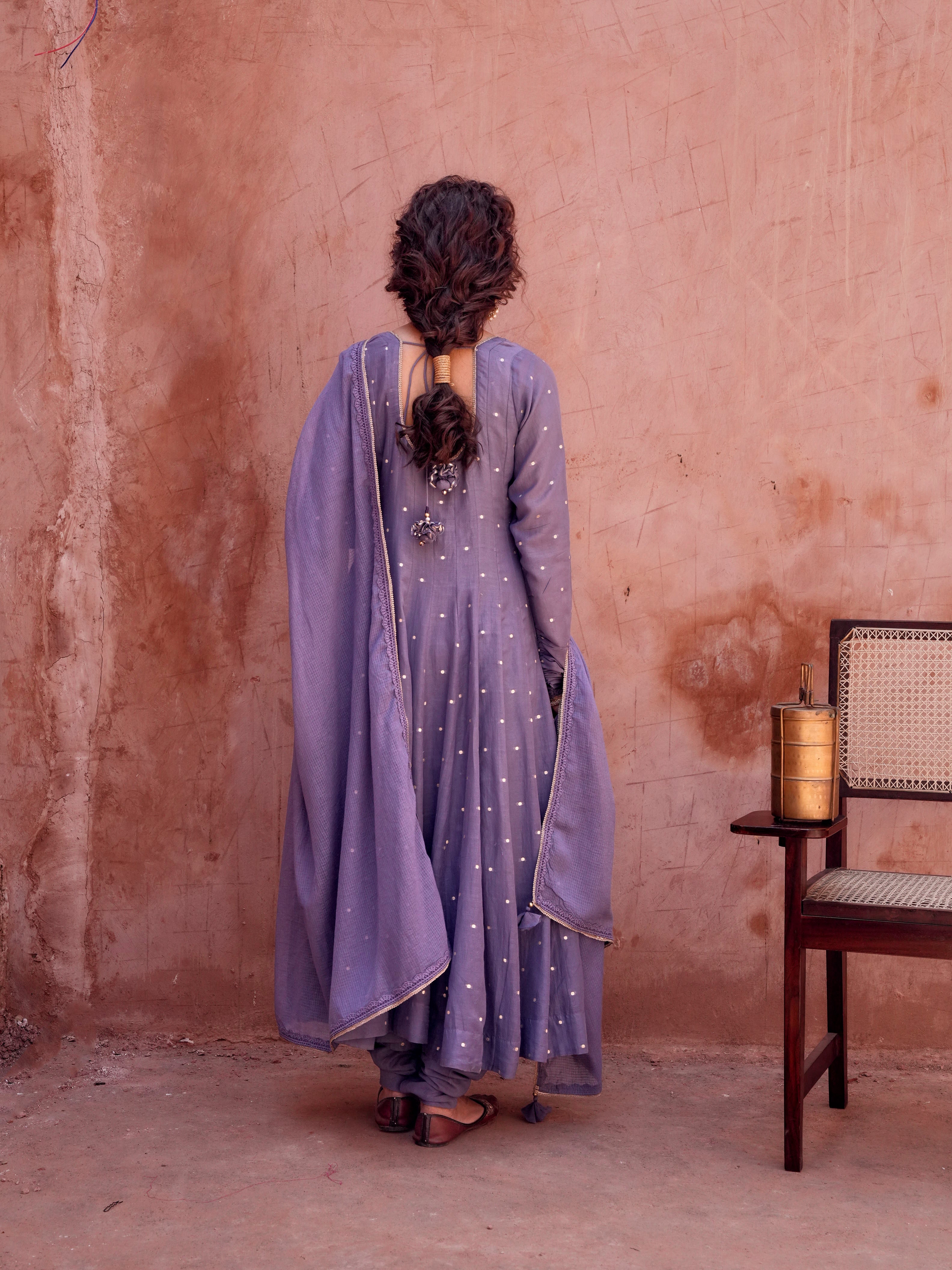 VOILET MULMUL ANARKALI SUIT SET