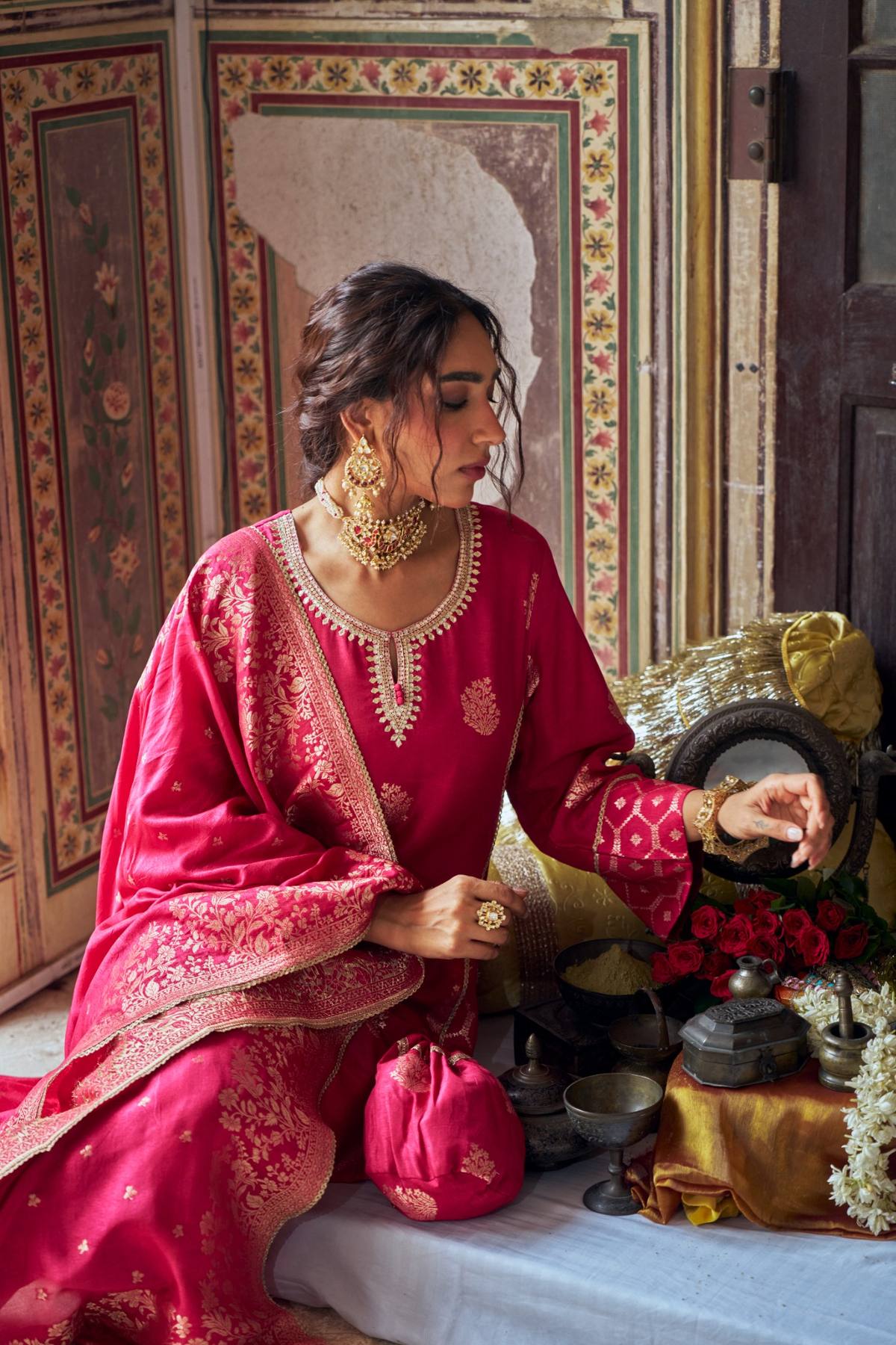 PINK PURE BANARSI FARSI SALWAR SET