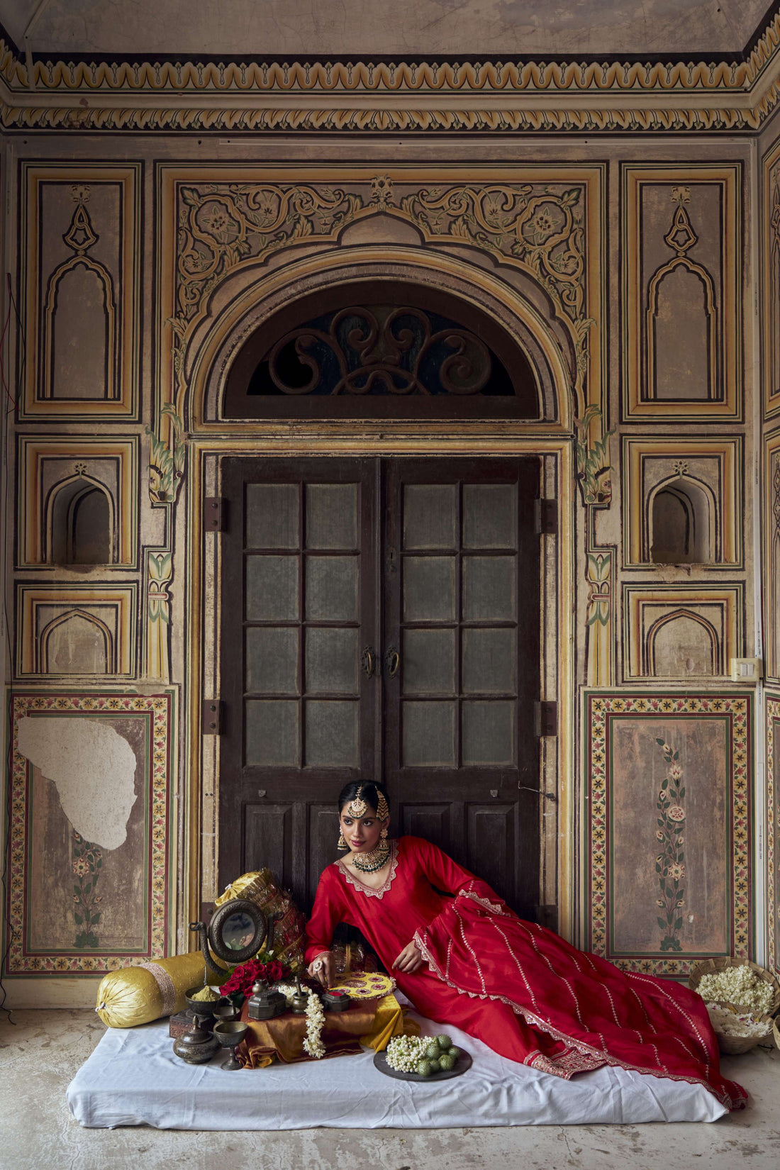 RED DOLA SILK ANARKALI  SET