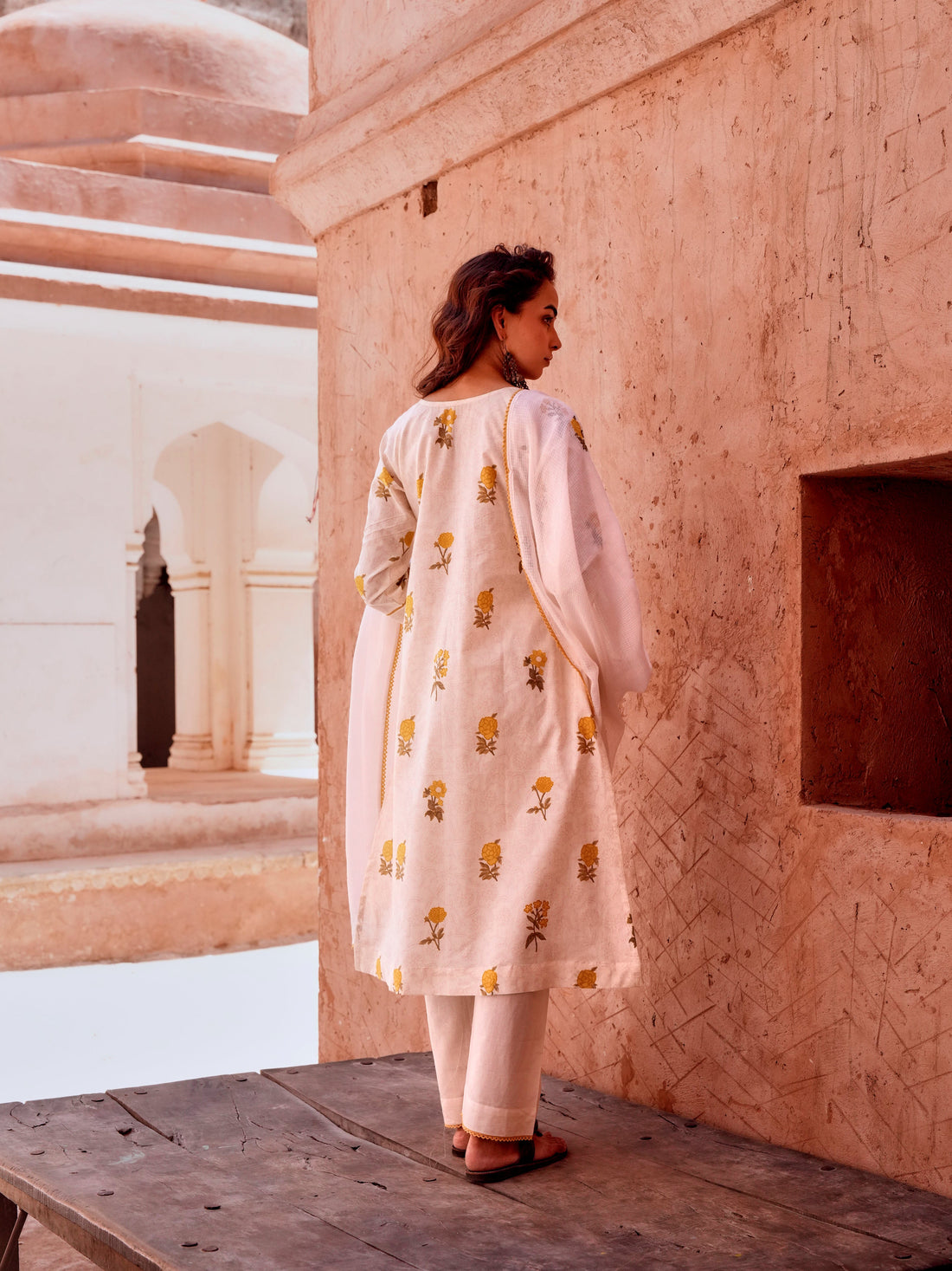YELLOW FLORAL PRINT COTTON SUIT SET
