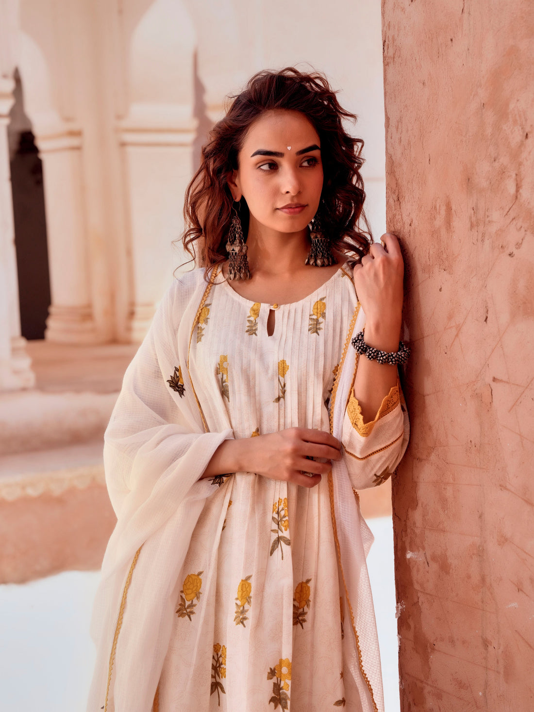 YELLOW FLORAL PRINT COTTON SUIT SET