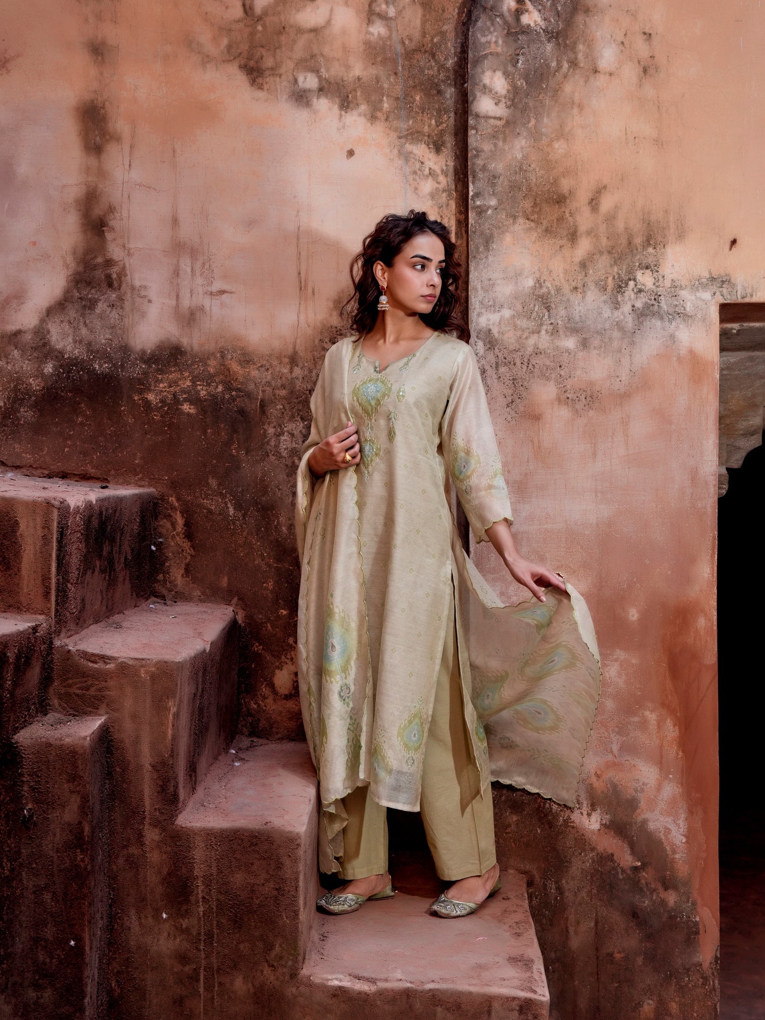 PISTA GREEN EMBROIDERED SUIT SET