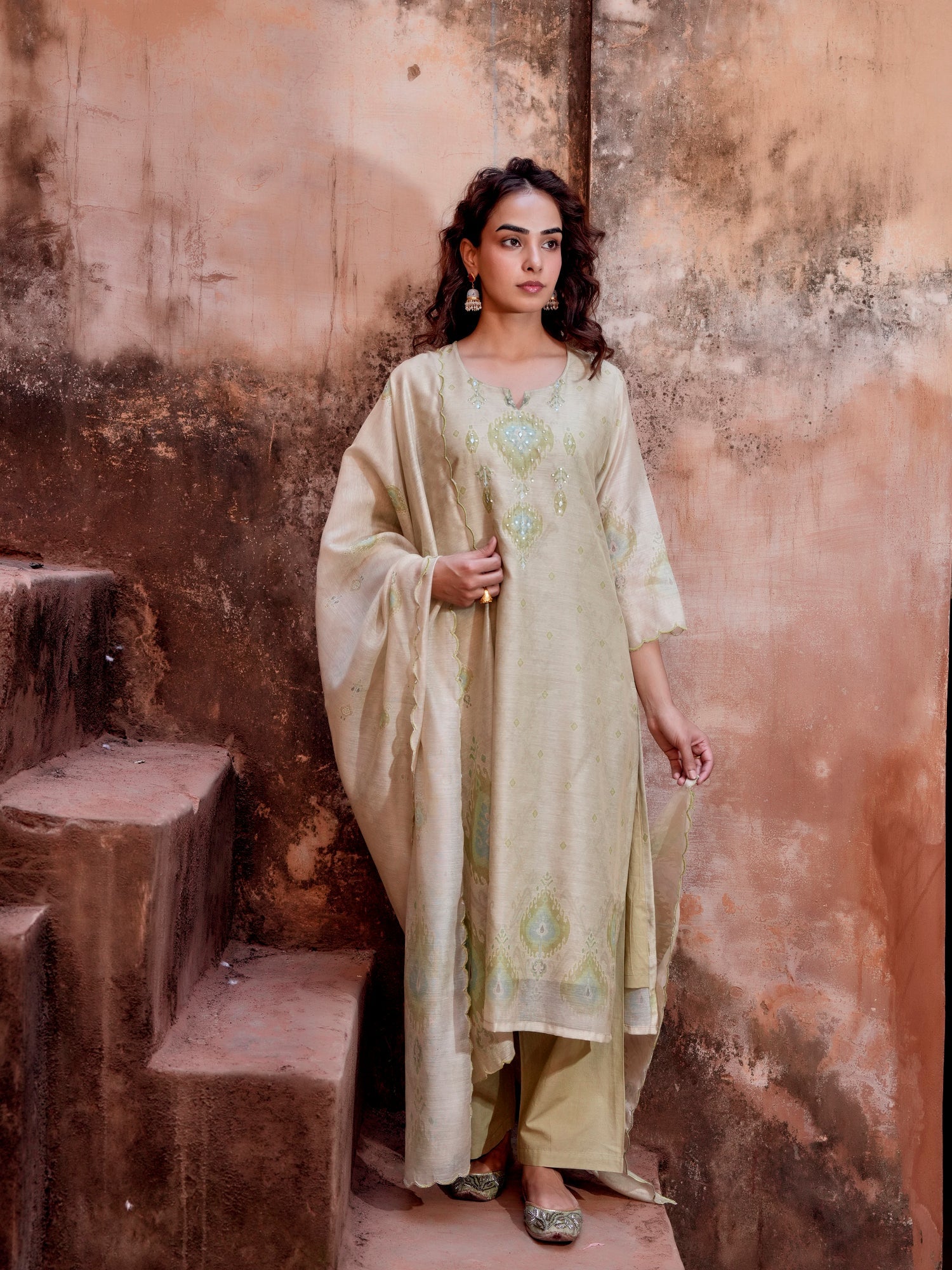 PISTA GREEN EMBROIDERED SUIT SET