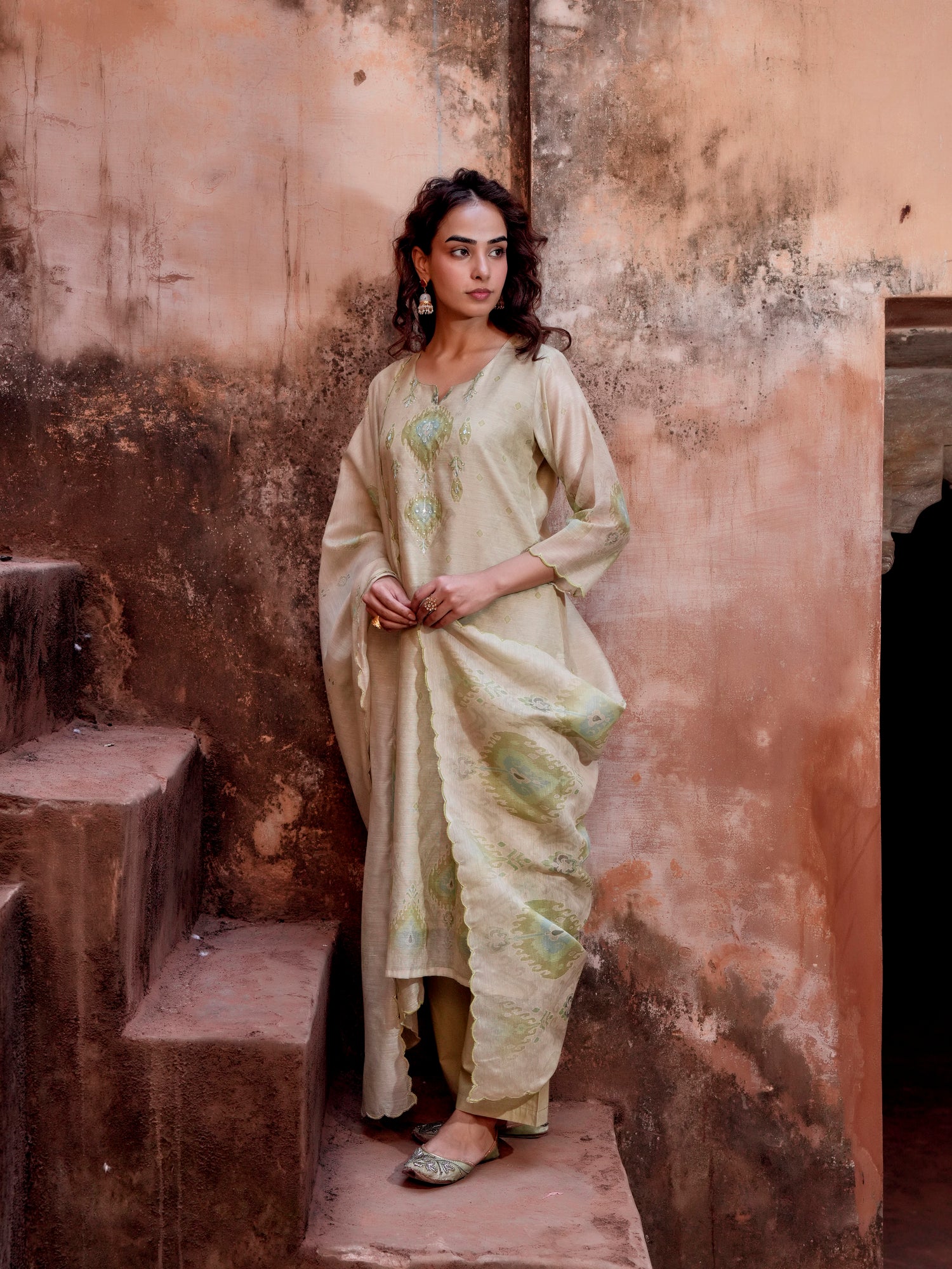 PISTA GREEN EMBROIDERED SUIT SET