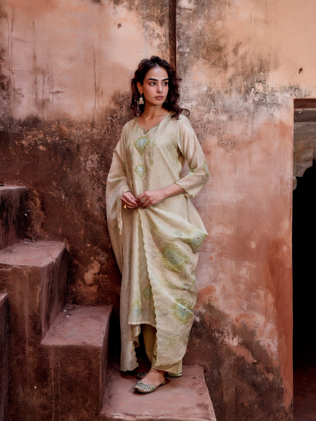 PISTA GREEN EMBROIDERED SUIT SET