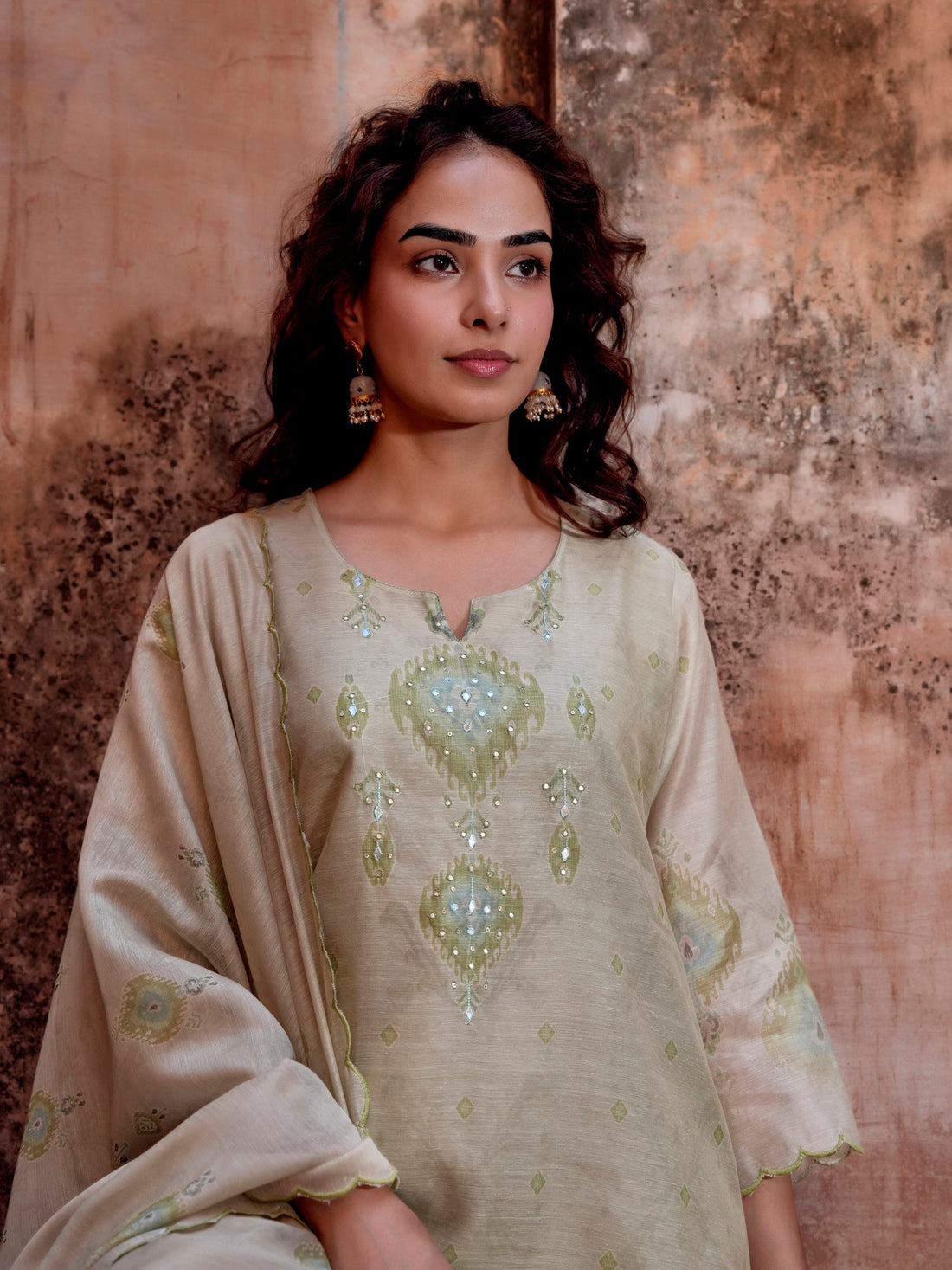PISTA GREEN EMBROIDERED SUIT SET