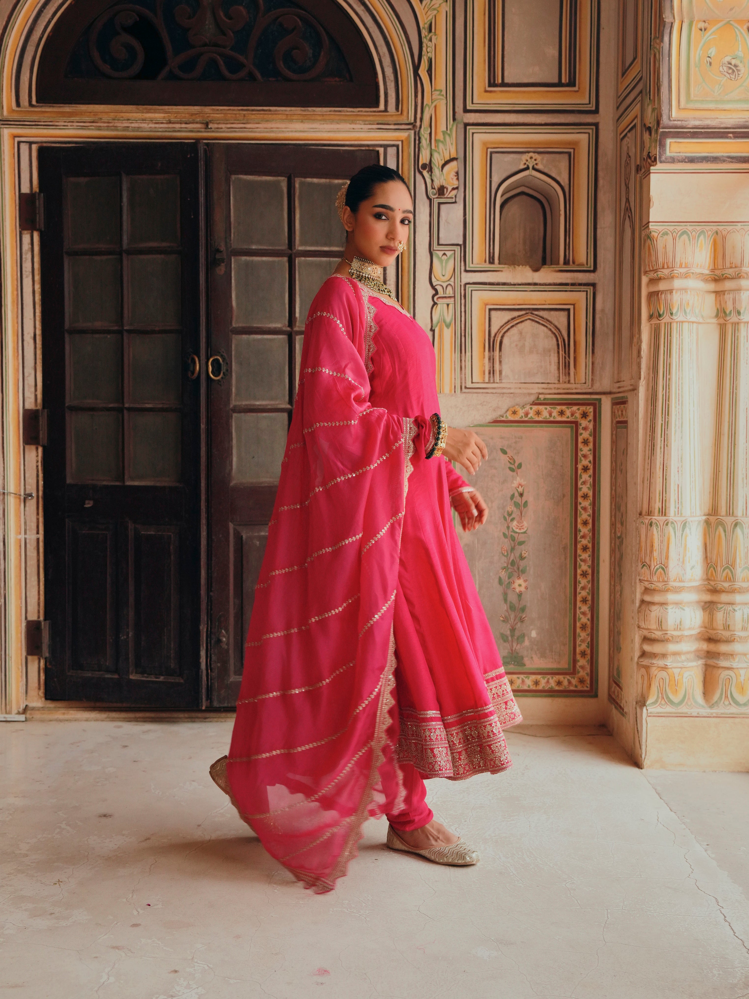 PINK DOLA SILK ANARKALI  SET